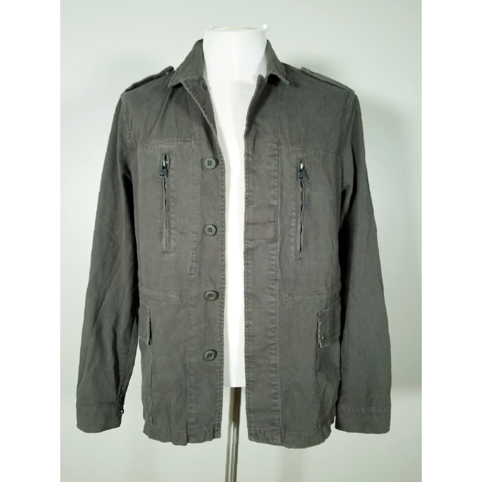 Allsaints ALLSAINTS Sport Coat Jacket Men Olive Green Cotton 4 Pocket Four-Button Notch Lapel Hunting/Business Casual L Reg Size US L / EU 52-54 / 3 - 3 Thumbnail