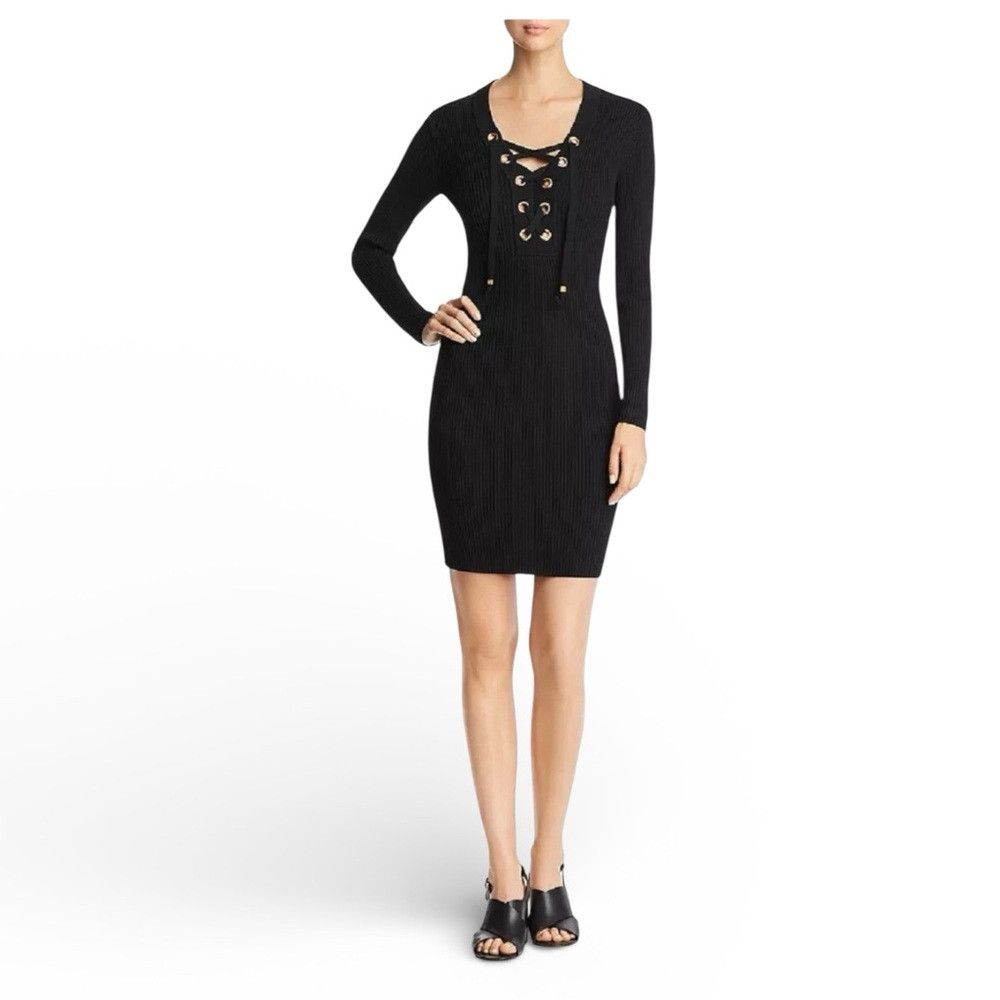 Michael Kors Michael Kors Ribbed Lace-Up Sweater Dress Black Gold NWT Size M / US 6-8 / IT 42-44 - 2 Thumbnail