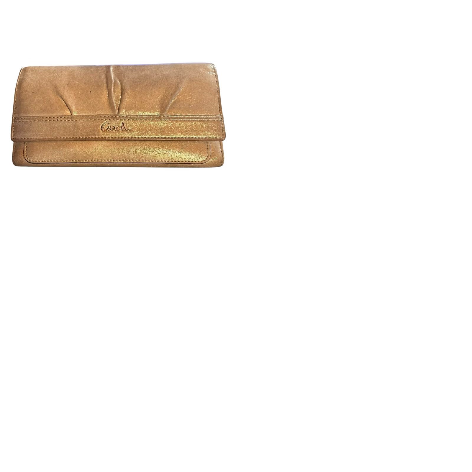 Coach Coach Wallet Trifold Leather Metallic Brown Solid Women Credit Card Read Wallet Womens Zip-Around Size ONE SIZE - 10 Thumbnail