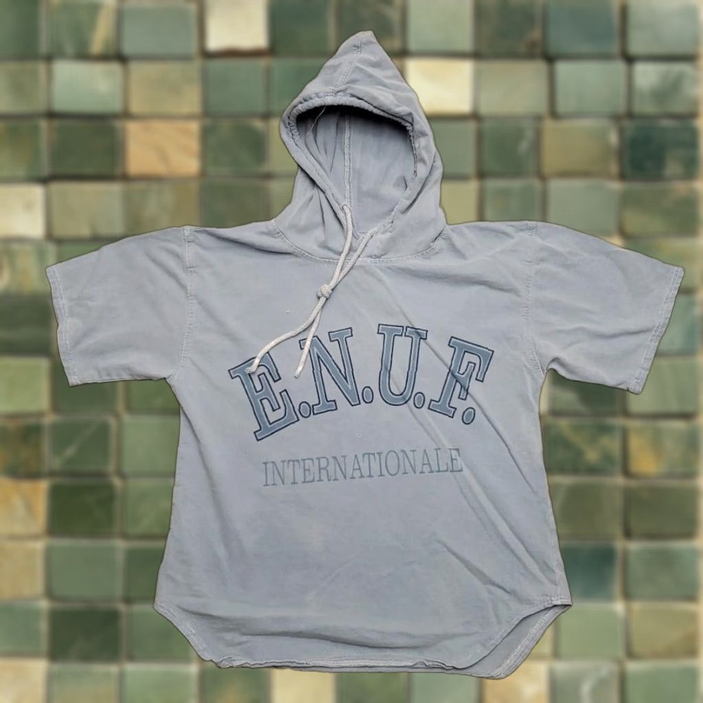 Vintage VINTAGE e.n.u.f. Internationale Shirt Mens S Hooded Pullover 90s Blue Short Sleeve Graphic Print Mens Size S / US 4 / IT 40 - 1 Thumbnail