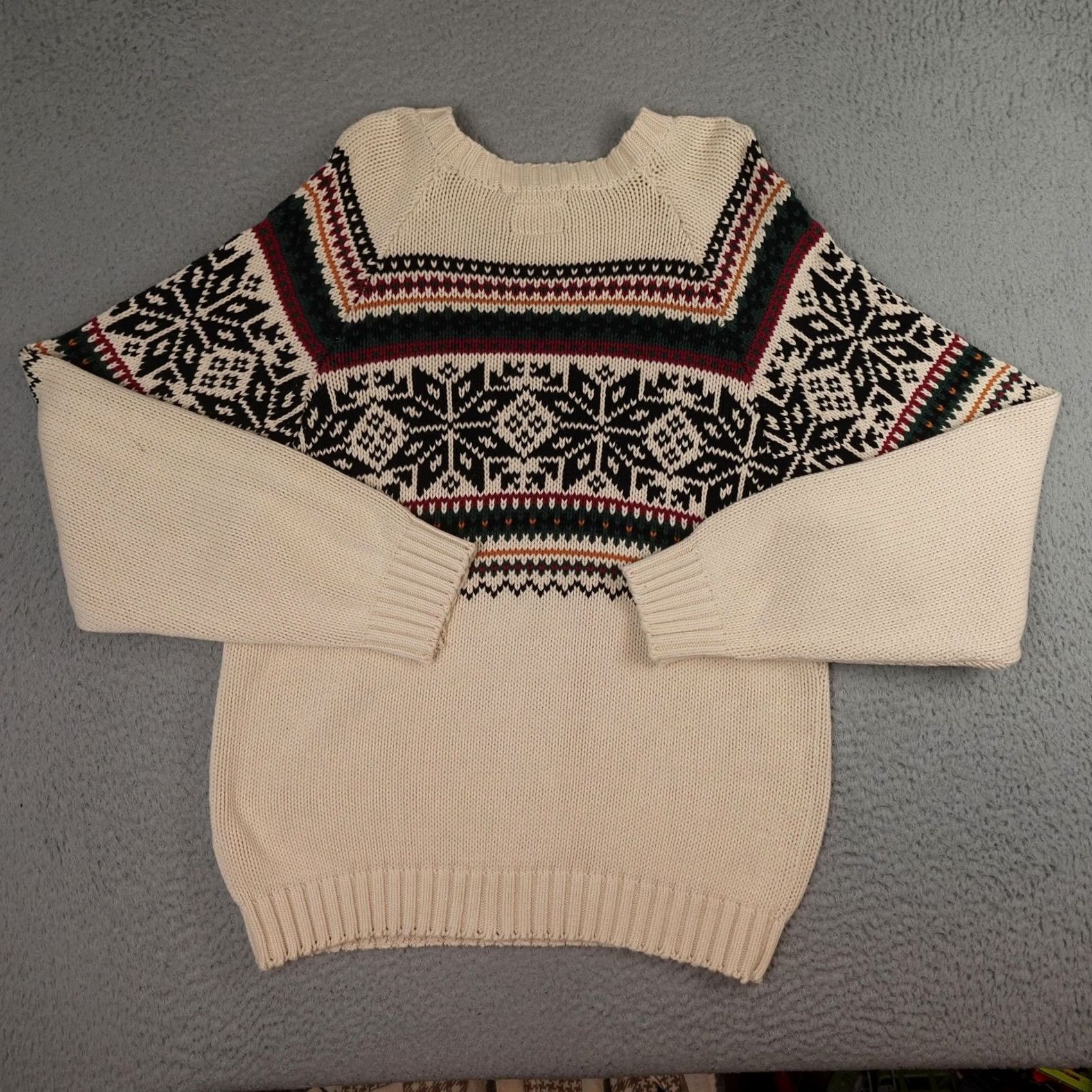 Tommy Hilfiger VINTAGE Tommy Hilfiger Sweater Mens XL Cream Fair Isle Snowflake Cable Knit Crewneck 90s Size US XL / EU 56 / 4 - 2 Thumbnail
