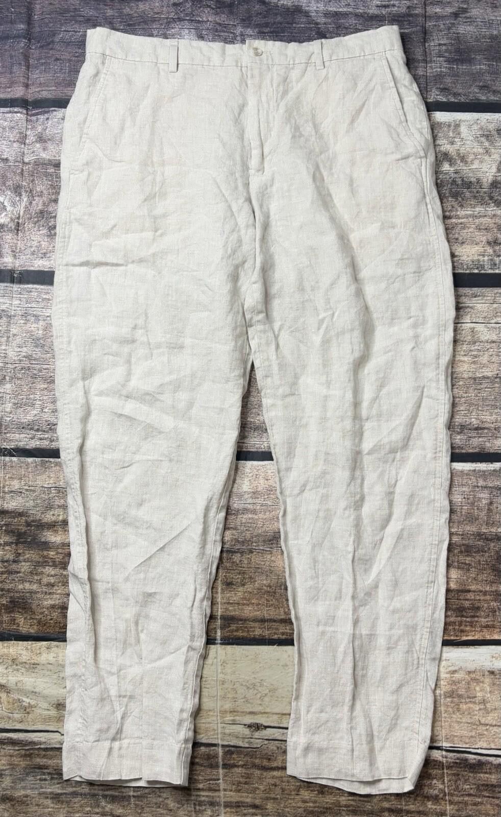 Zara Zara Linen Pants Women's Large Straight Leg Beige Preppy Size 36" / US 14 / IT 50 - 1 Thumbnail