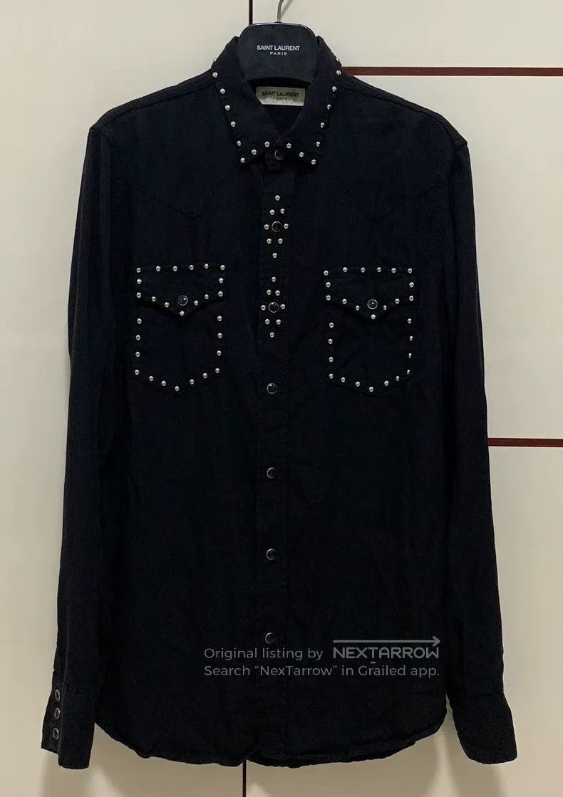 Saint Laurent Paris Saint Laurent Paris Black Denim Double Pocket Stud Shirt Size US L / EU 52-54 / 3 - 1 Thumbnail