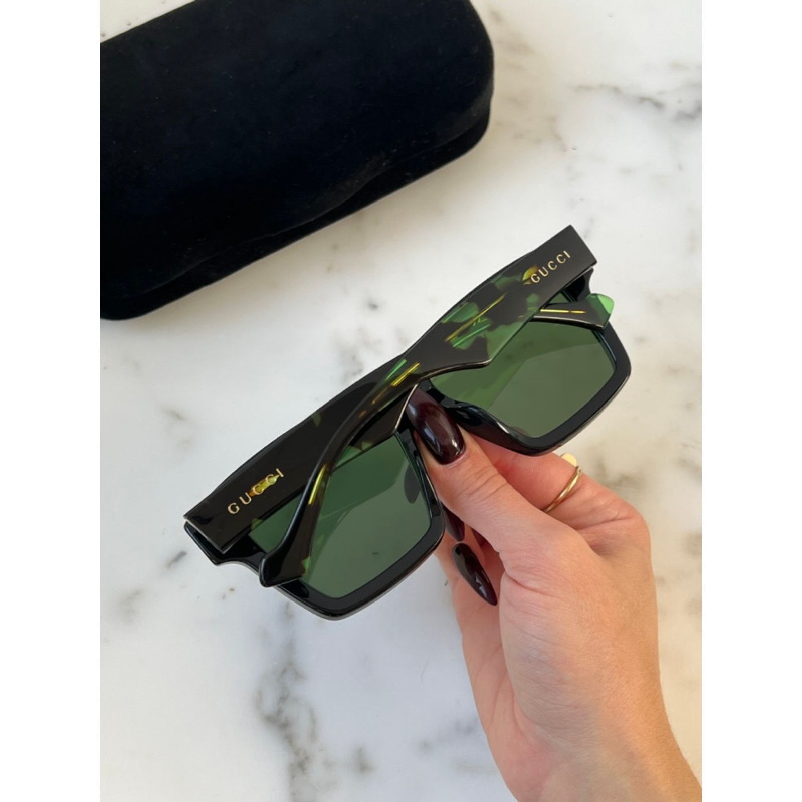Gucci NEW Gucci GG0962S Black Green Flat Top Sunglasses Size ONE SIZE - 4 Thumbnail