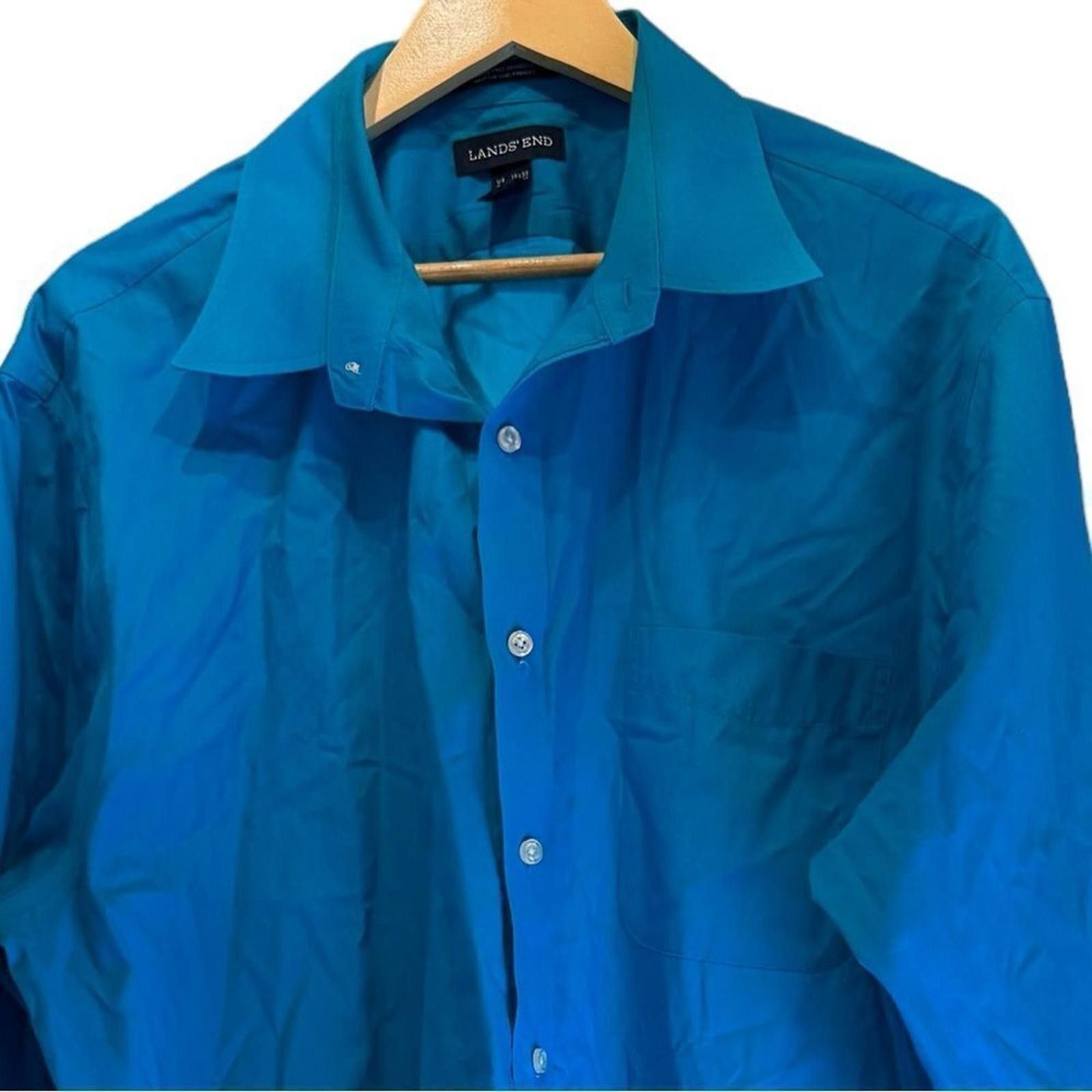 Lands' End Lands End Turquoise Wrinkle Free Broadcloth Shirt Size 18x35 Size US M / EU 48-50 / 2 - 6 Thumbnail