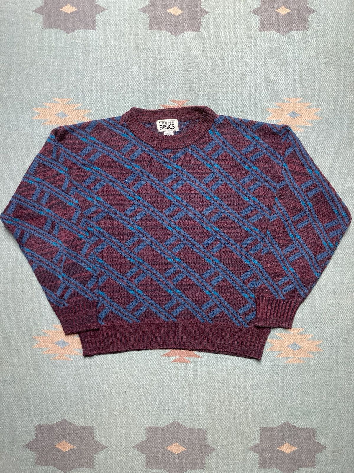 Vintage Vtg acrylic knit sweater geometric abstract trend basics M Size US M / EU 48-50 / 2 - 1 Thumbnail