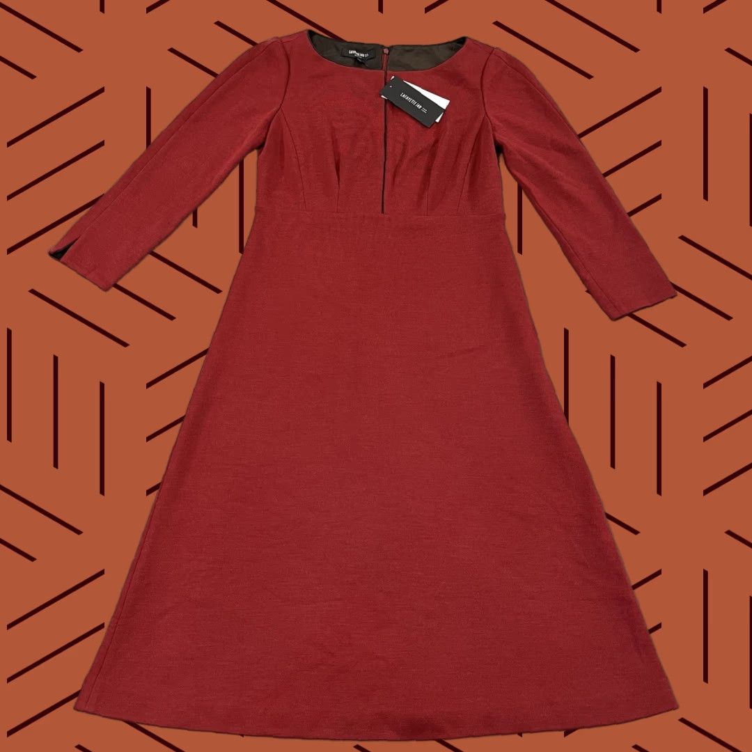 LAFAYETTE 148 Dress Womens Size 4 Auburn Red Mid Length Knee Wool 3/4 Sleeve Pullover Round Neck
