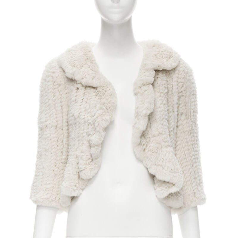 Matthew Williamson MATTHEW WILLIAMSON beige rabbit fur ruffle collar 3/4 sleeve short jacket UK8 XS Size S / US 4 / IT 40 - 1 Thumbnail