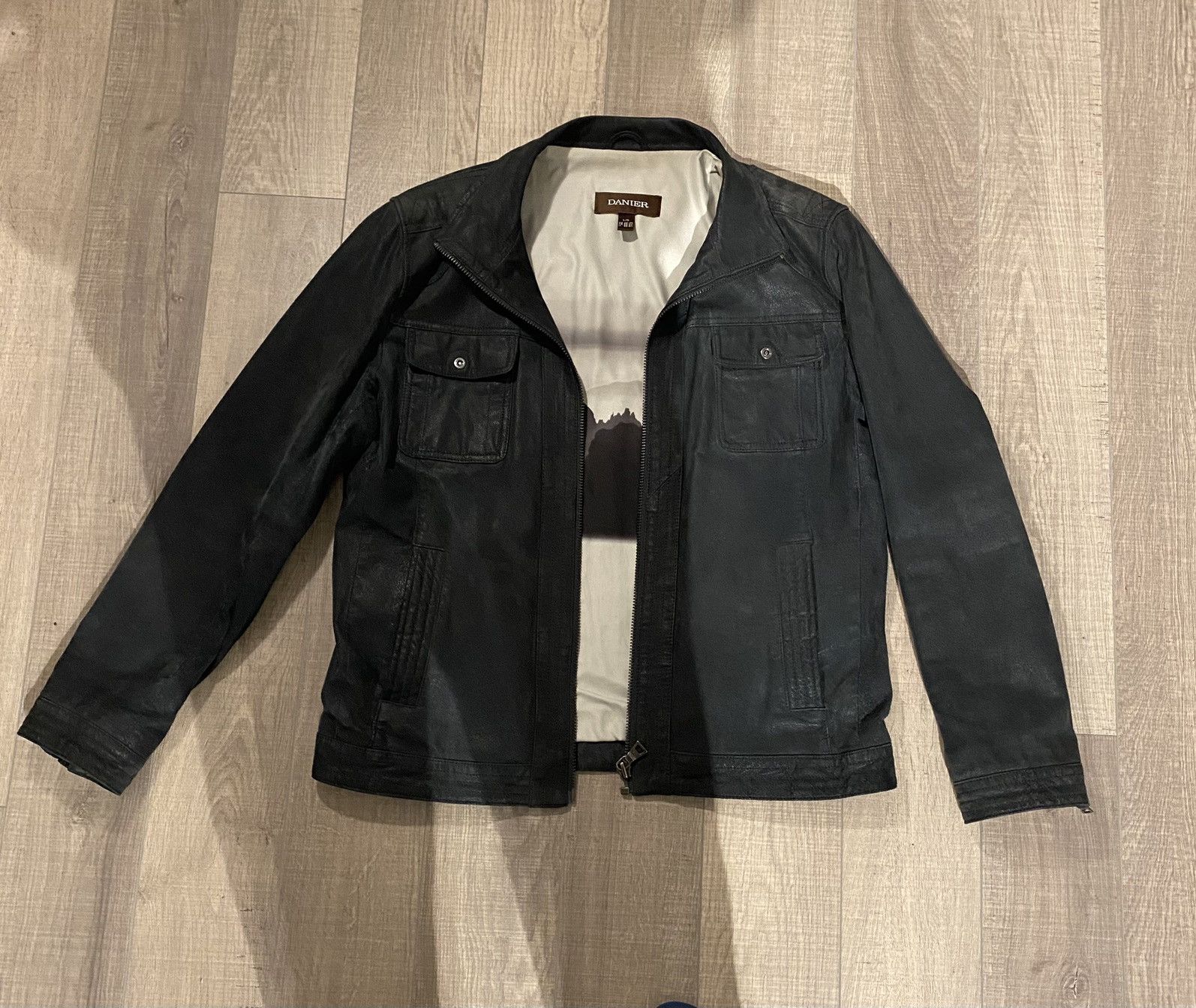 image of Danier Black/grey Leather Jacket, Men's (Size Large)