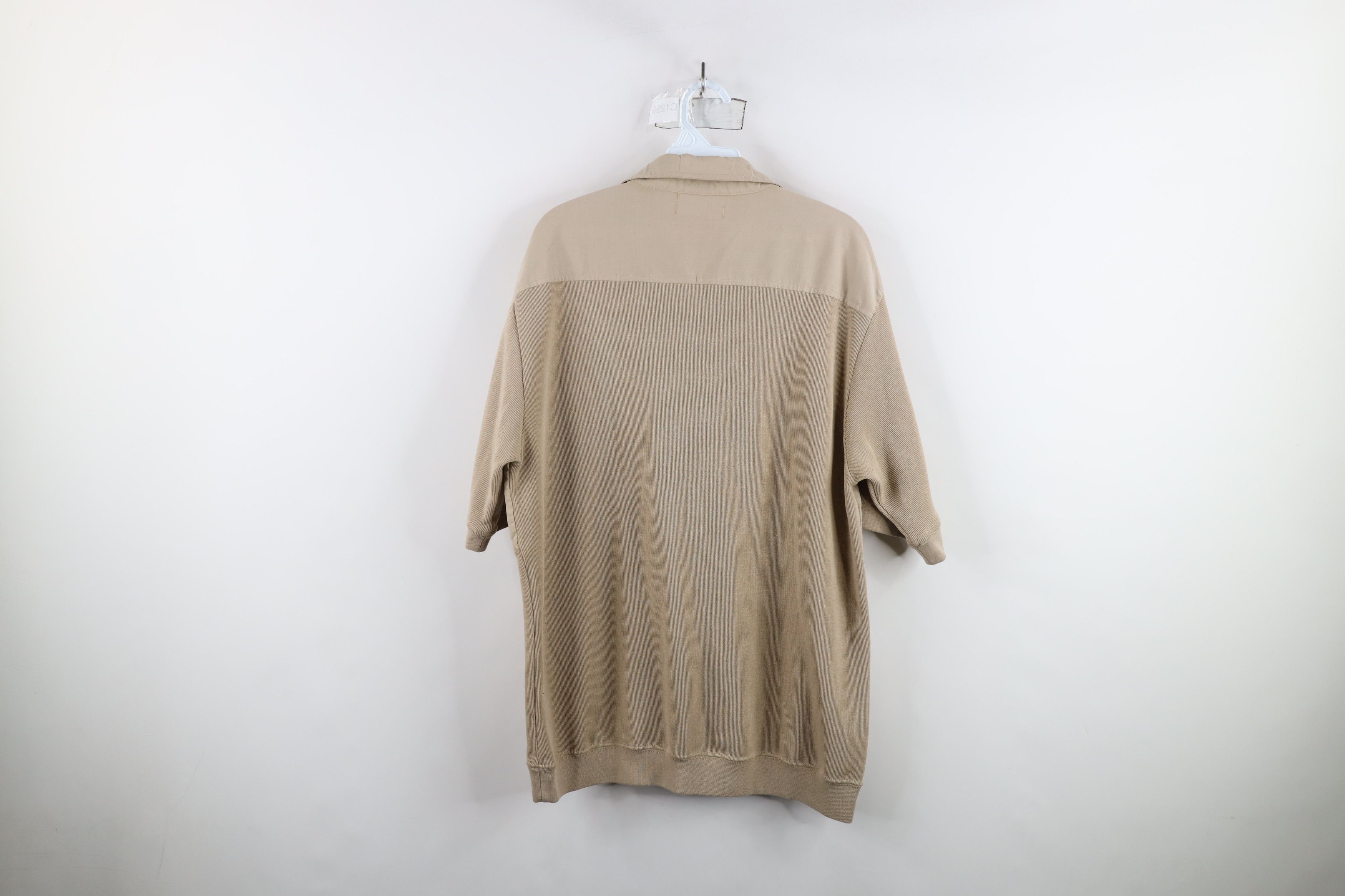 Vintage Vintage 90s Streetwear Ribbed Knit Pullover Polo Shirt Beige Size US L / EU 52-54 / 3 - 10 Thumbnail
