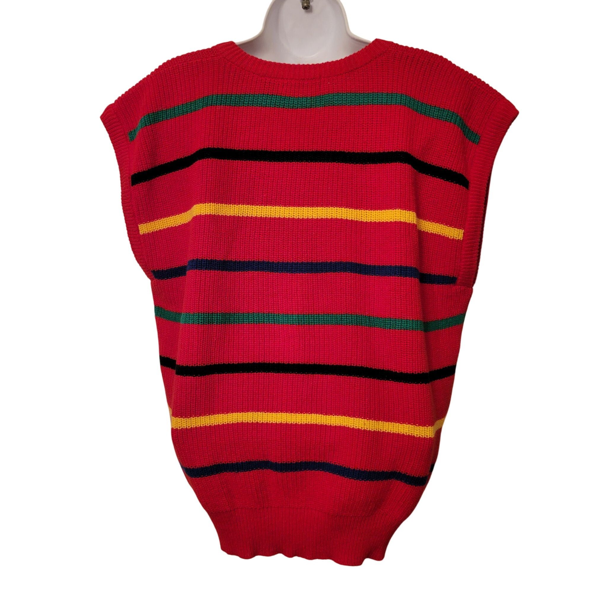 Vintage DHI Vintage L Red Striped Sleeveless Knit Sweater Vest Prima Size L / US 10 / IT 46 - 4 Thumbnail