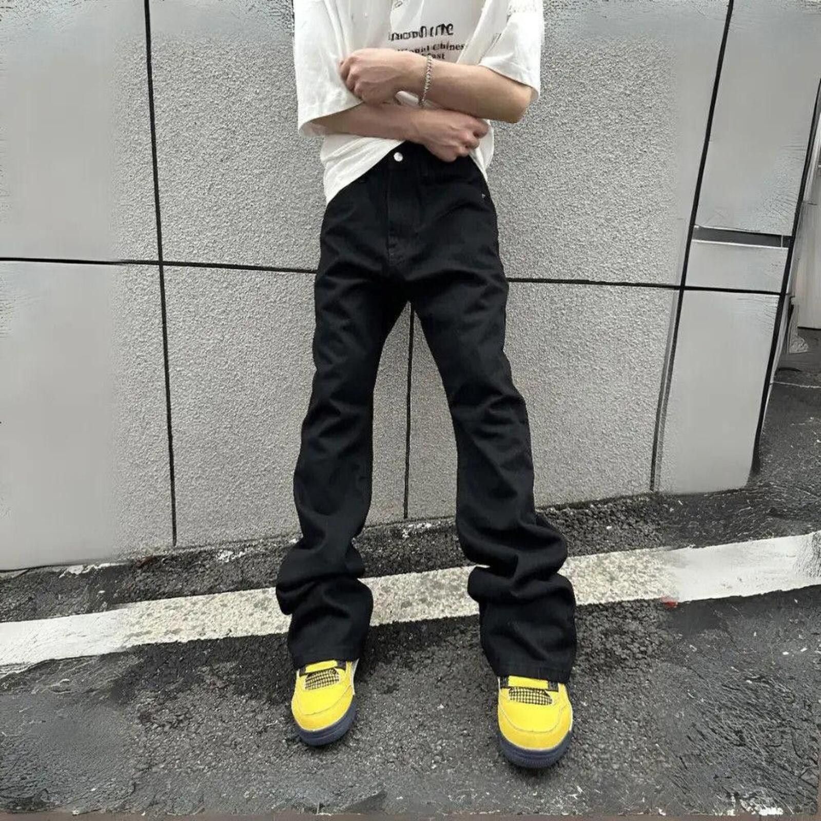 Jean Black Stacked Flared Denim Jeans Size US 32 / EU 48 - 2 Thumbnail