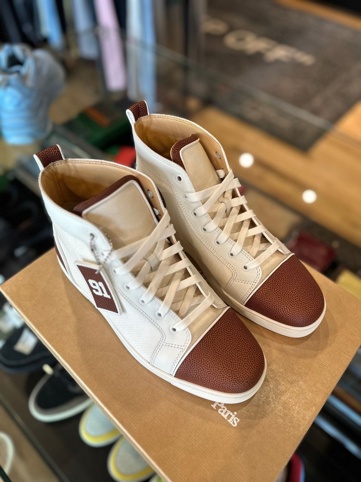 Christian Louboutin Louboutin White/Brown High Top Clean OG Size 43 Size US 10 / EU 43 - 2 Thumbnail