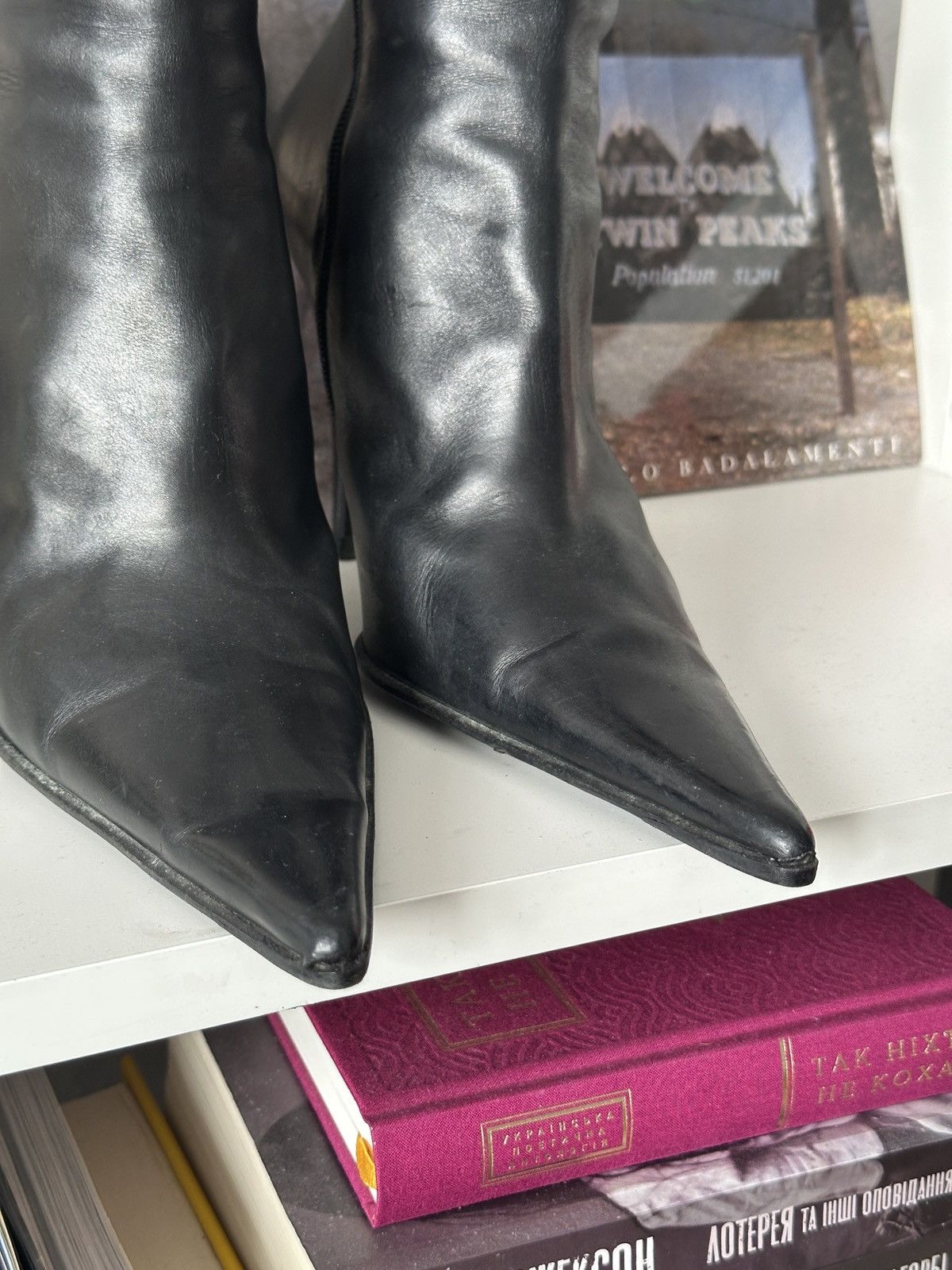 Vintage Sexy Classy Pointed Toe Leather Heels Black Boots 90s Size US 8.5 / IT 38.5 - 5 Thumbnail