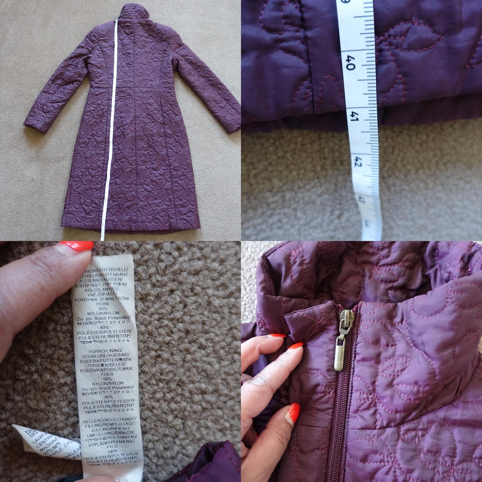 Zara Zara Coat Womens M Purple Quilted Longline Puffer Zip Insulated Nylon Lined Floral Winter Size M / US 6-8 / IT 42-44 - 8 Thumbnail