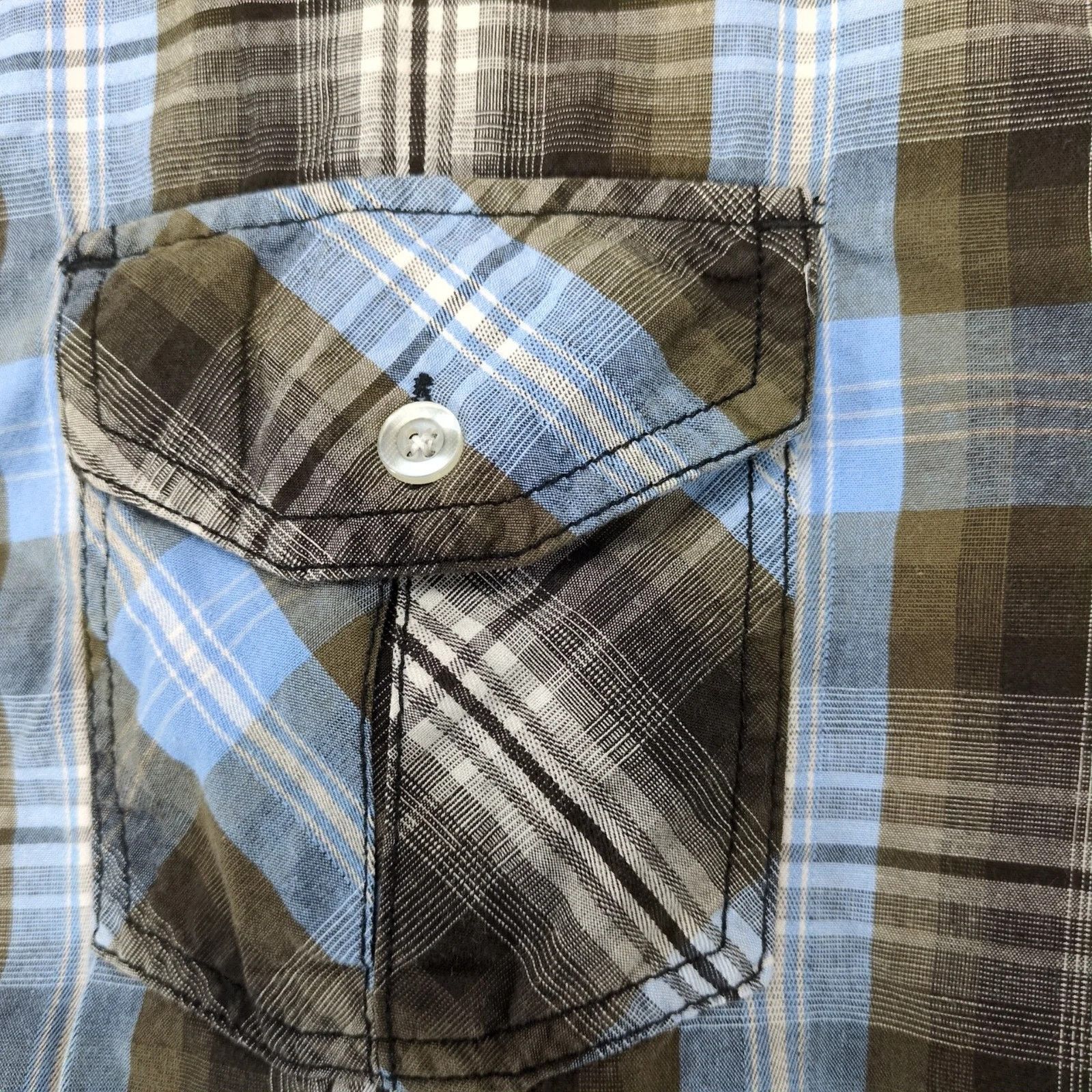 Carbon Carbon Blue Brown Plaid Cotton Button Up Shirt Men's L Size US L / EU 52-54 / 3 - 9 Thumbnail
