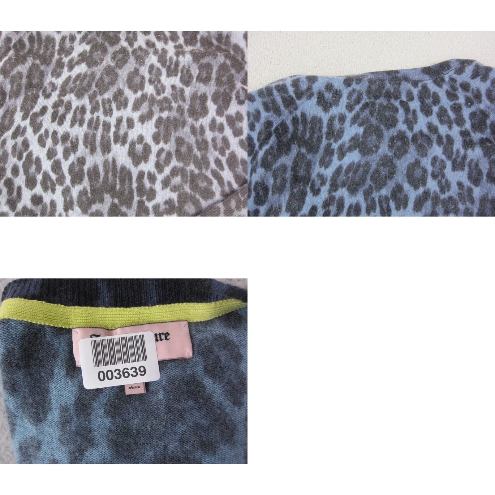Juicy Couture Juicy Couture Sweate Womens Large Blue Black Leopard Cashmere Wool V-Neck Lounge Size L / US 10 / IT 46 - 9 Thumbnail