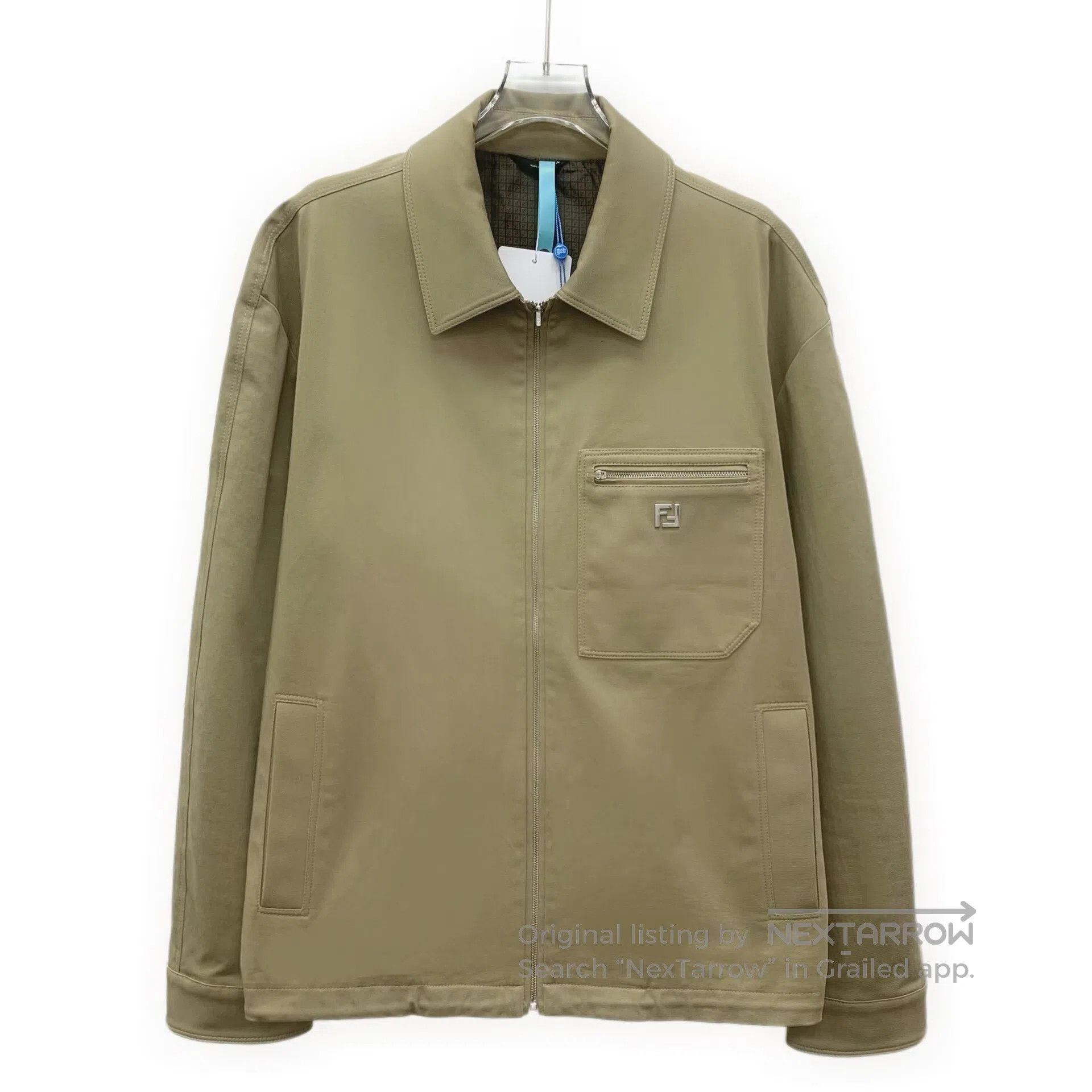 Fendi FENDI Khaki logo lapel cotton zipper jacket| Size US L / EU 52-54 / 3 - 1 Thumbnail