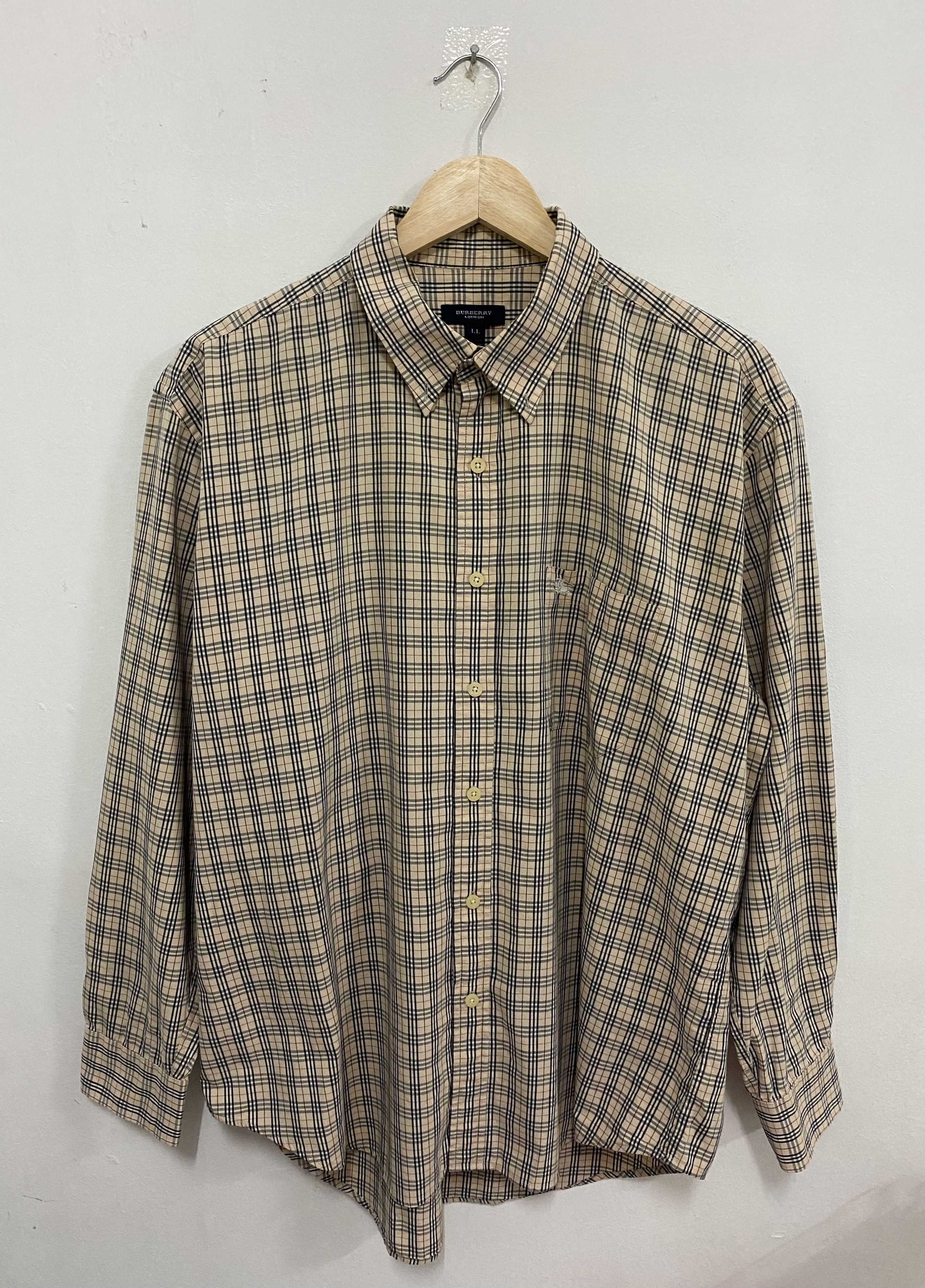 image of Oversized Burberry London Nova Check Button Up Shirt, Men's (Size Large)