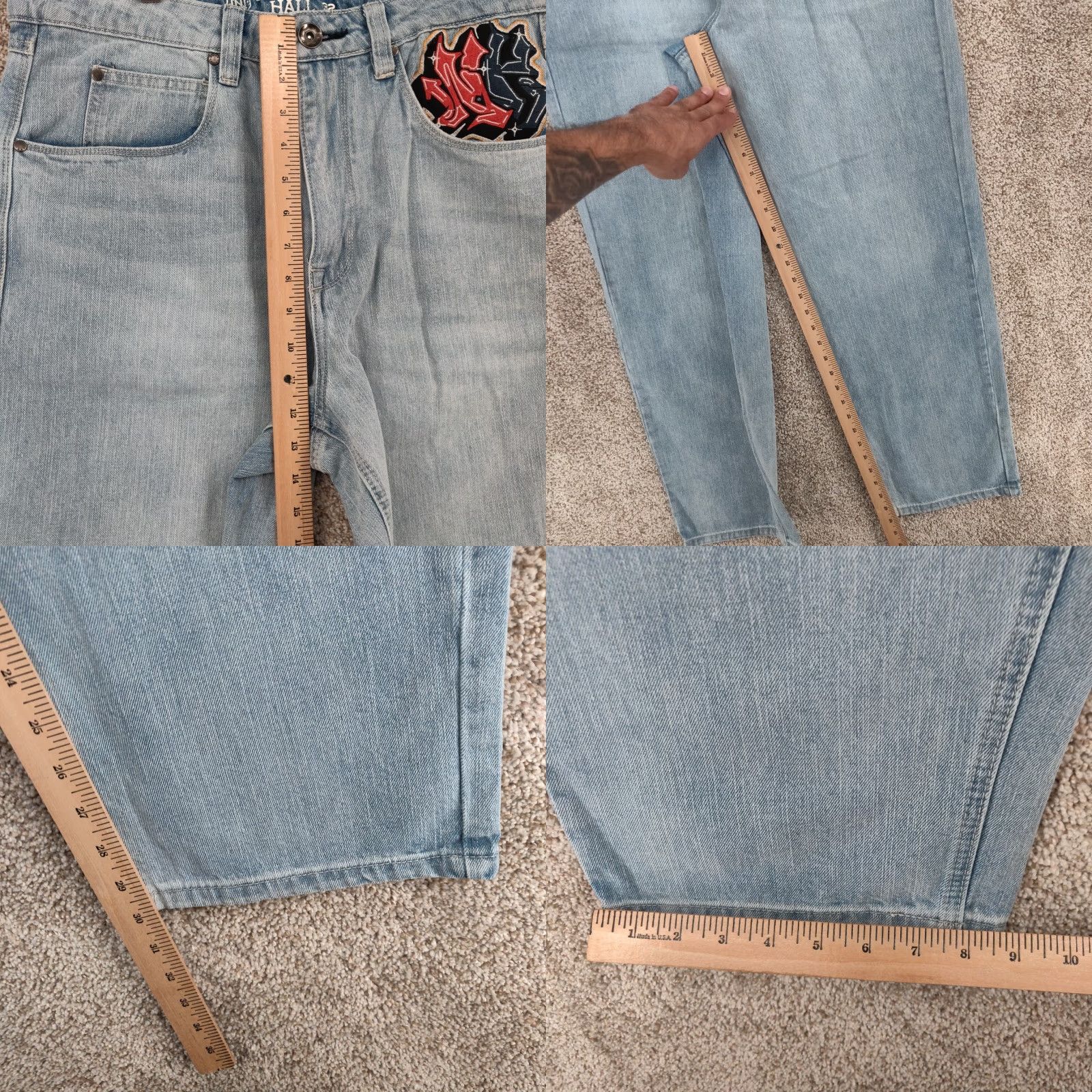 Vintage Ninth Hall Jeans Mens 32x30 Blue Straight Leg Embroidered Skull Panther Denim Cotton Logo 5-Pocket Size US 32 / EU 48 - 8 Thumbnail