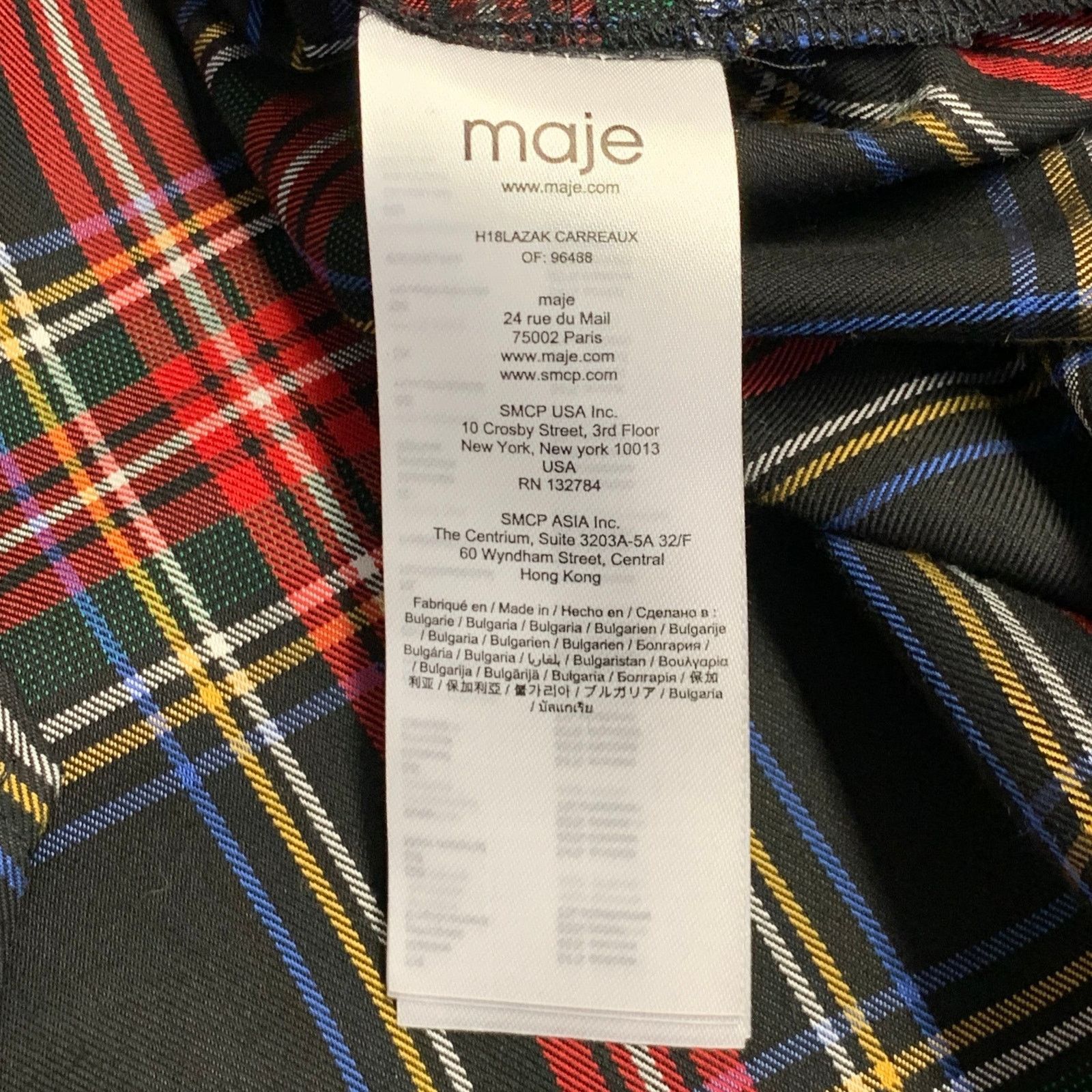 Maje Size S Black MultiColor Plaid Asymmetrical Casual Top Size S / US 4 / IT 40 - 7 Thumbnail