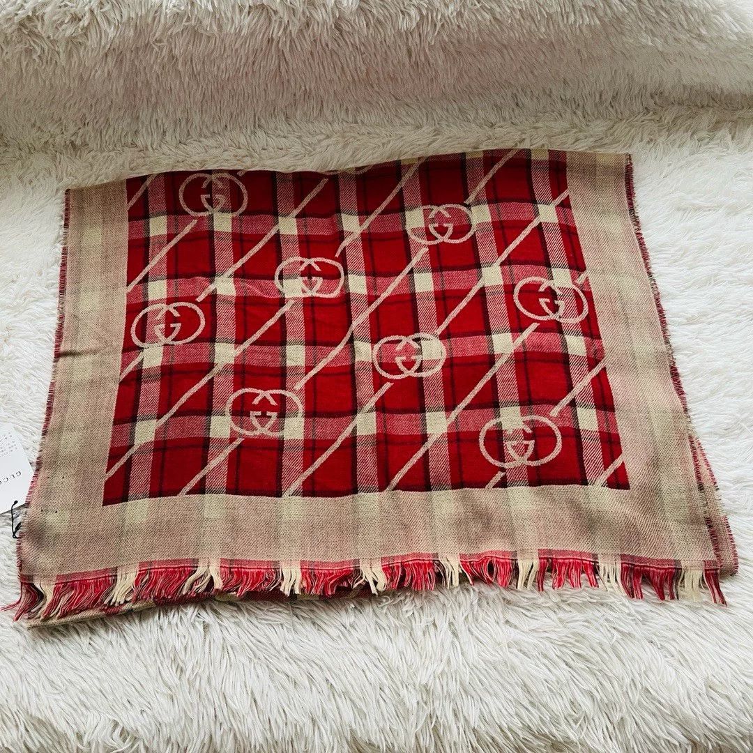 Gucci Gucci Double G Logo Check Scarf Size ONE SIZE - 1 Thumbnail