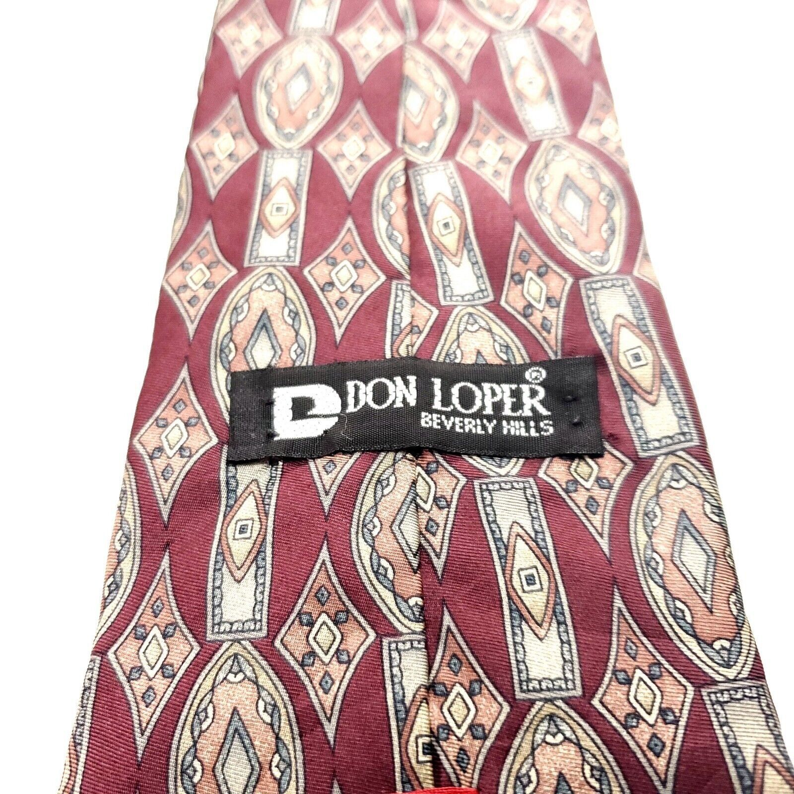 Vintage Don Loper Silk Tie Red Print Short Wide Size ONE SIZE - 5 Thumbnail
