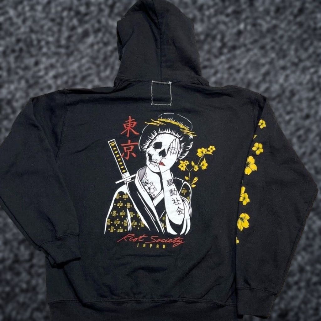 VINTAGE Riot Society Hoodie Pullover Mens Medium Black Graphic