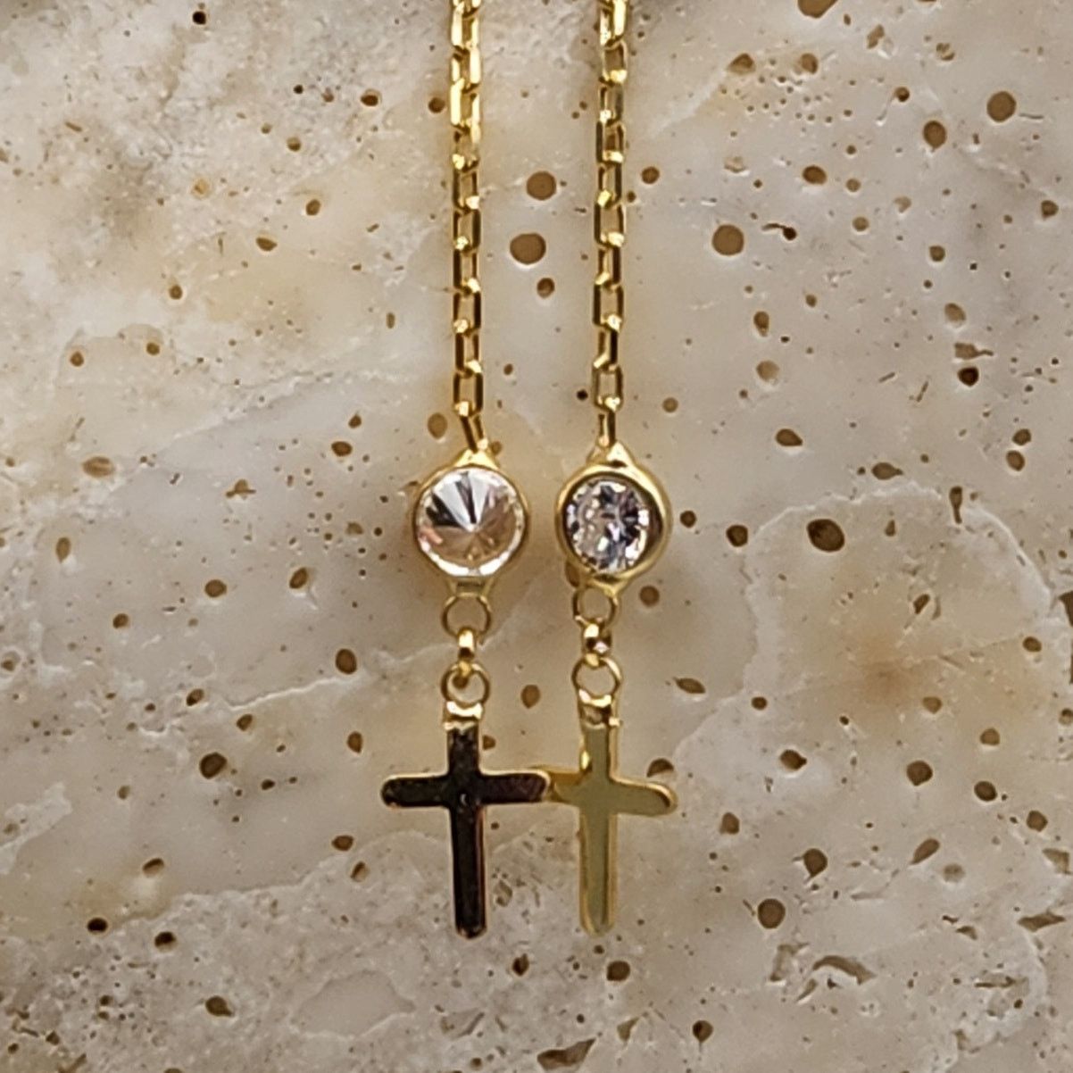 Other 925 Sterling Silver Cross Threader Earrings with Stones Size ONE SIZE - 3 Thumbnail