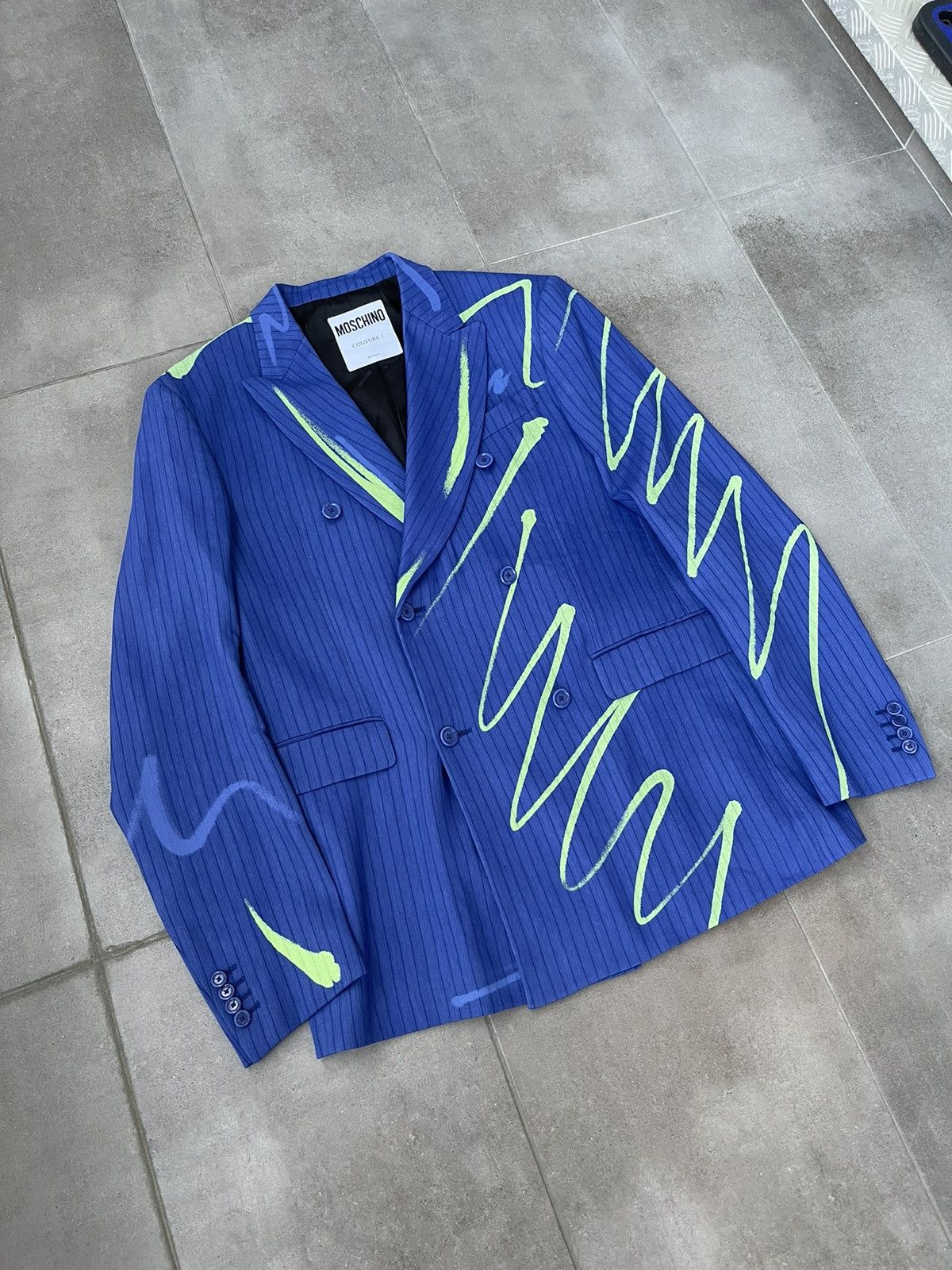 Moschino !DS! AW22 Moschino Graphic Print Double Breasted Blue Blazer Size US M / EU 48-50 / 2 - 7 Thumbnail