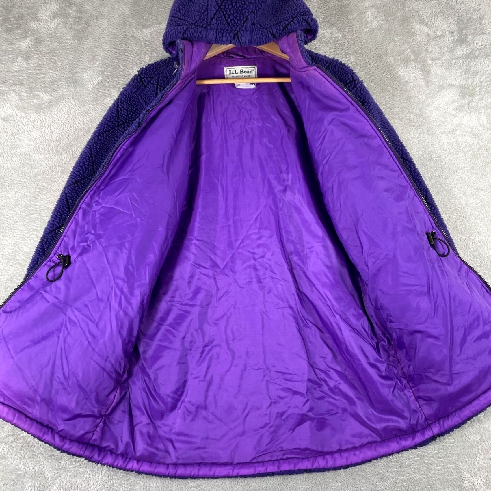 Vintage Vintage L.L. Bean Fleece Jacket - Womens Medium Purple Diamond Quilt Hooded Coat Size M / US 6-8 / IT 42-44 - 5 Thumbnail