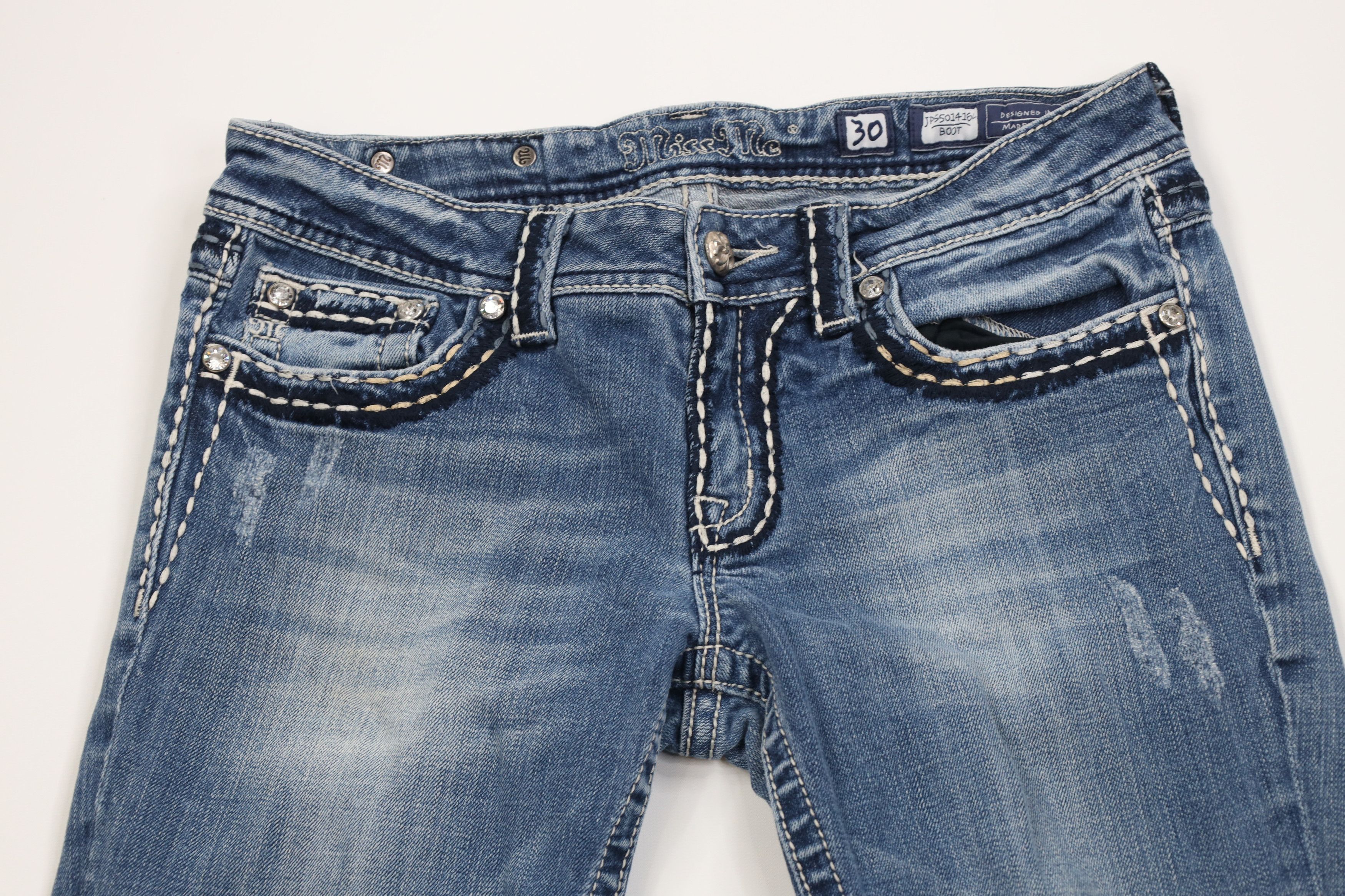 Miss Me Miss Me Thick Stitch Jeweled Flared Bootcut Denim Jeans Size 30" / US 8 / IT 44 - 2 Thumbnail