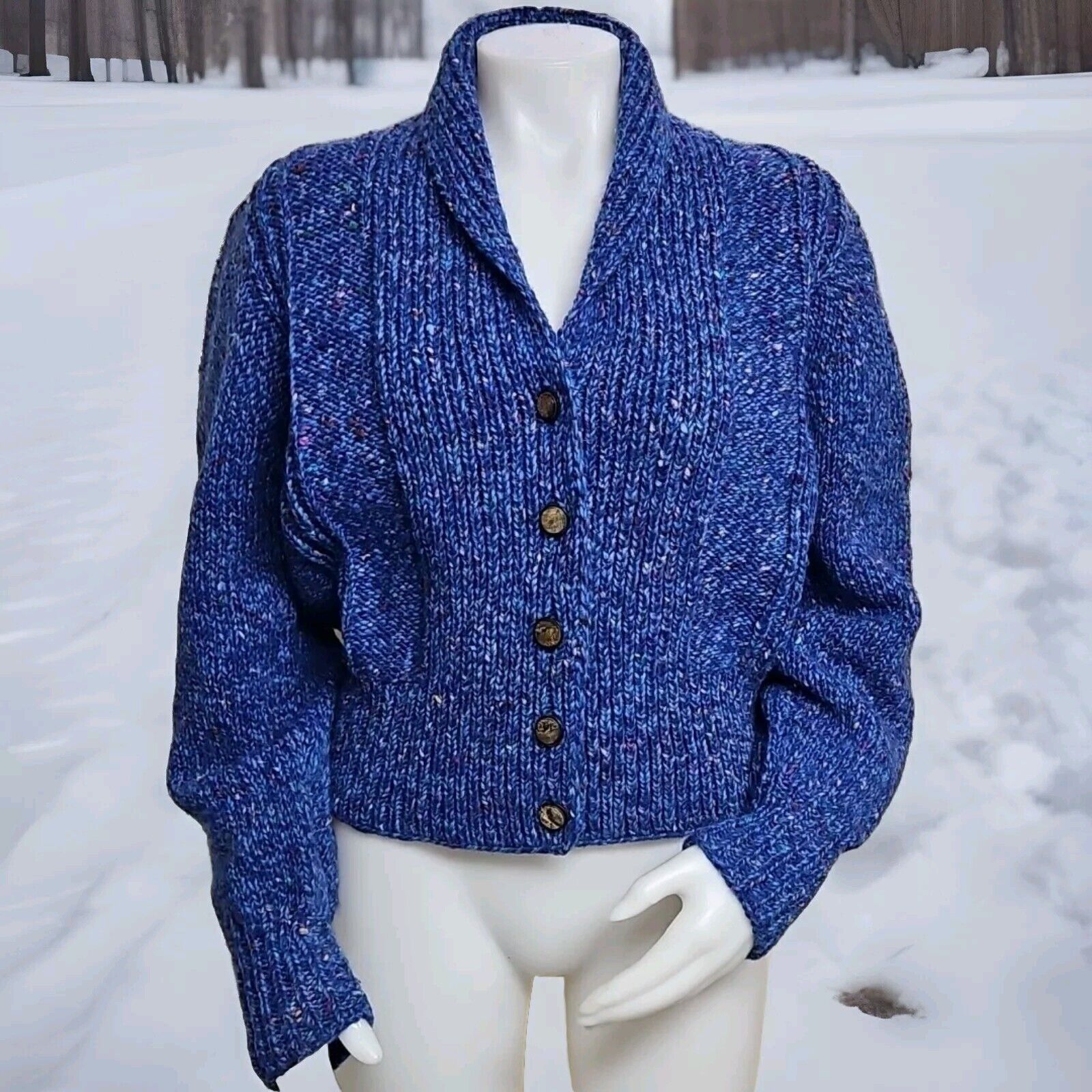 Vintage Vtg Ravelry Wool Sweater Womens M/L Purple Blue Fleck Chunky Size M / US 6-8 / IT 42-44 - 1 Thumbnail