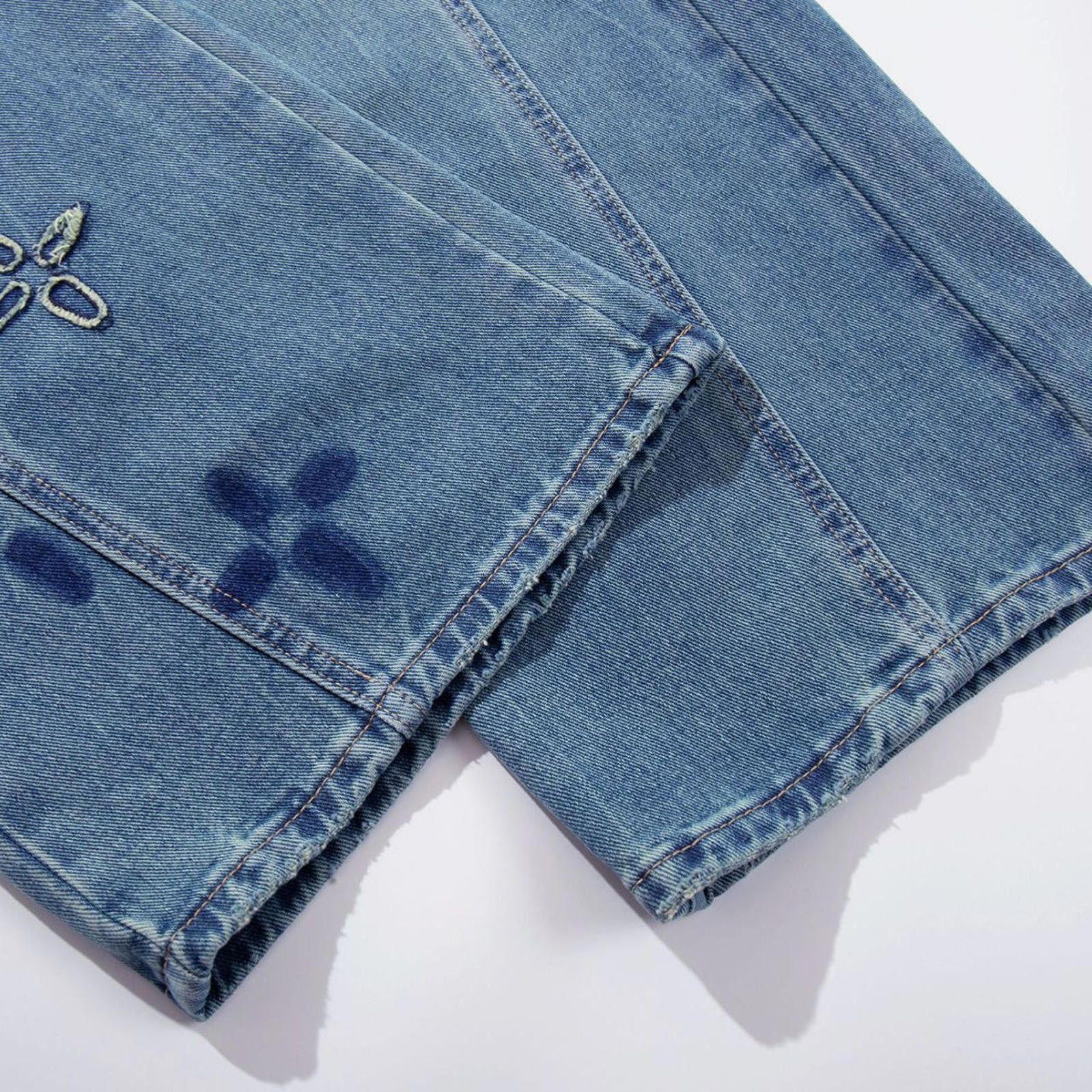 Japanese Brand Blue Cross Embellished Wide-Leg Denim Size 28" / US 6 / IT 42 - 3 Thumbnail