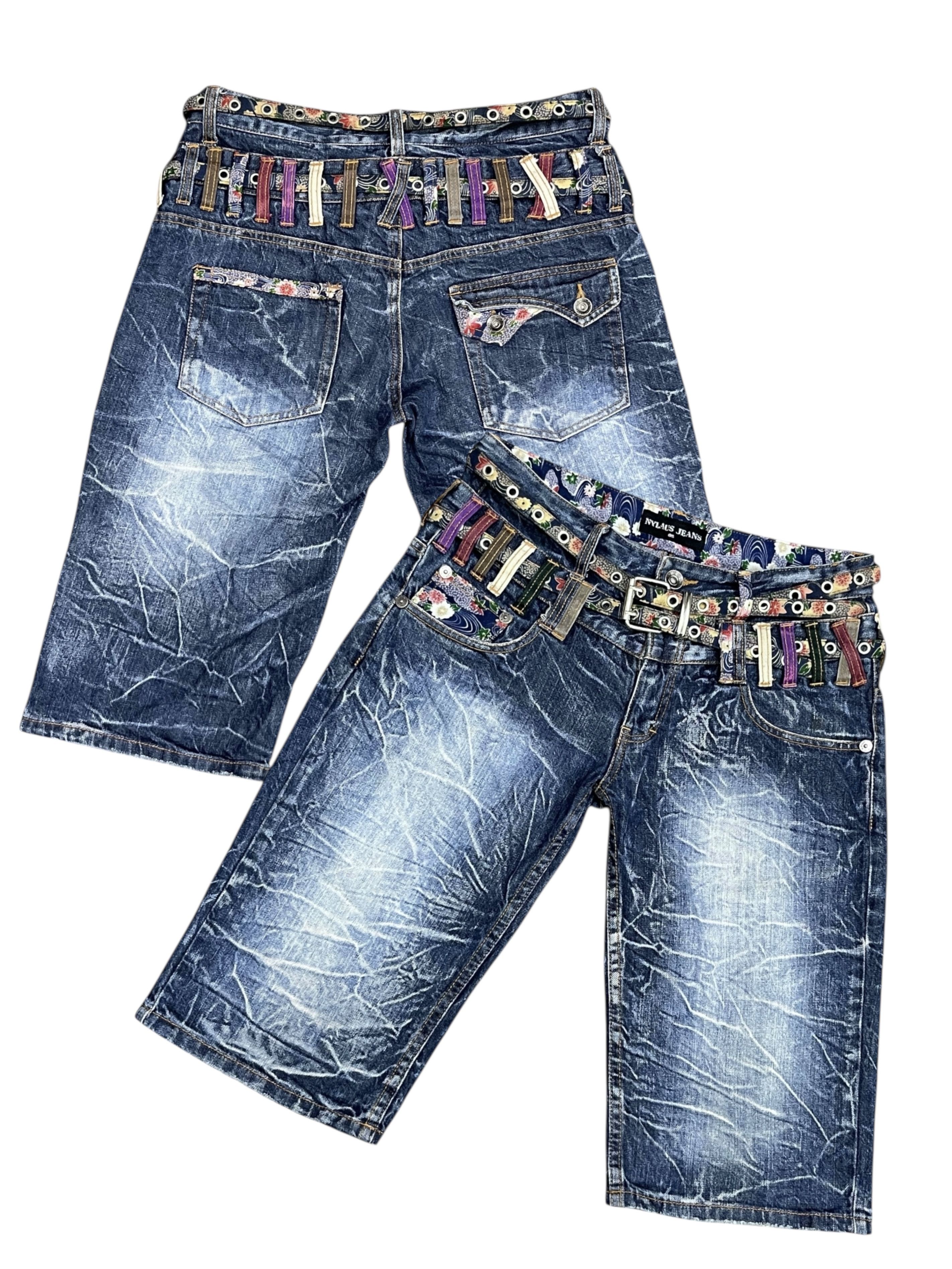 Killer Acid Rare Nylaus Double Waist Belted Acid Wash Shorts Japan Size US 31 - 1 Thumbnail