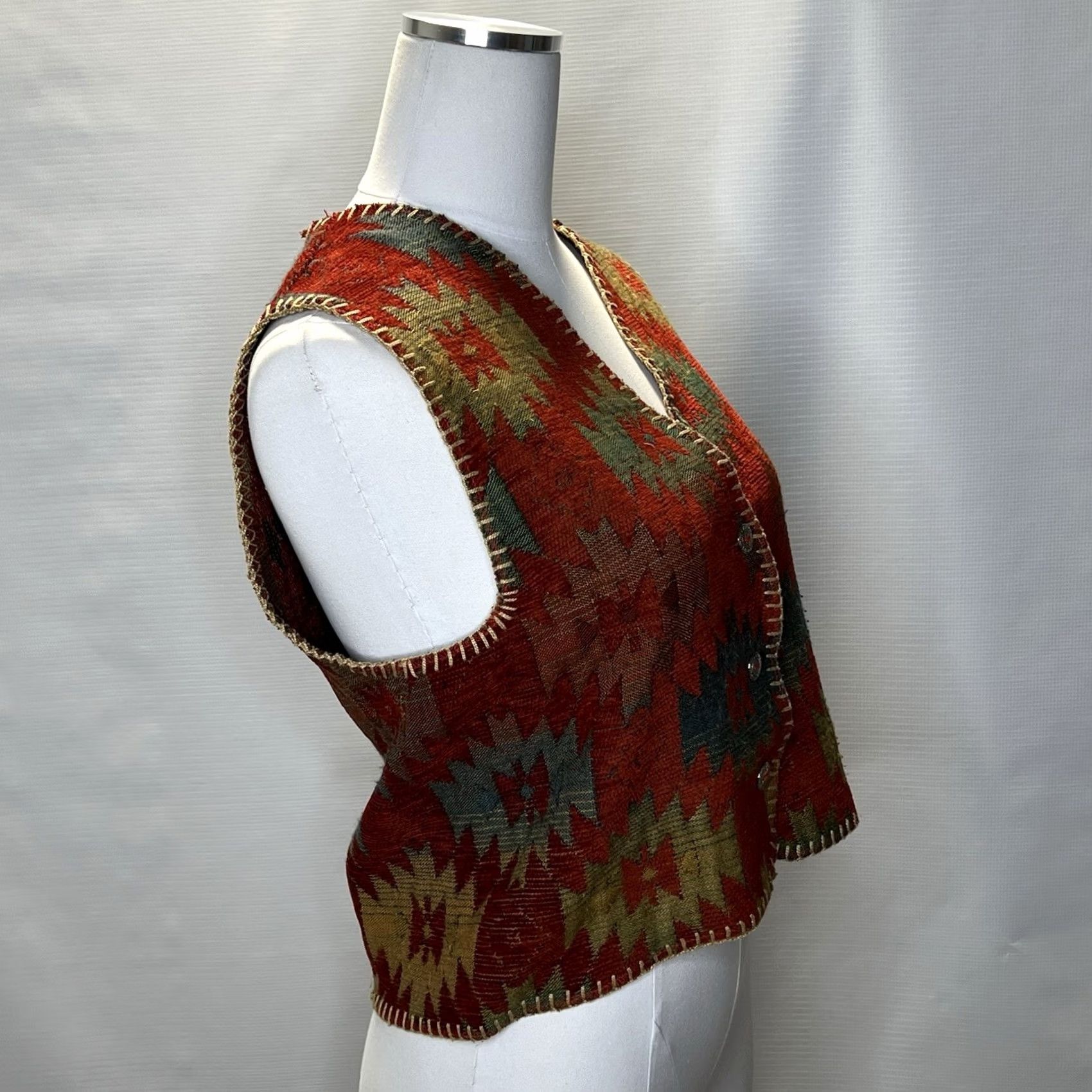 Honda Rhonda Stark Vest Women’s Small Southwestern Aztec Tribal Button Front Casual Western Cowgirl Size S / US 4 / IT 40 - 3 Thumbnail
