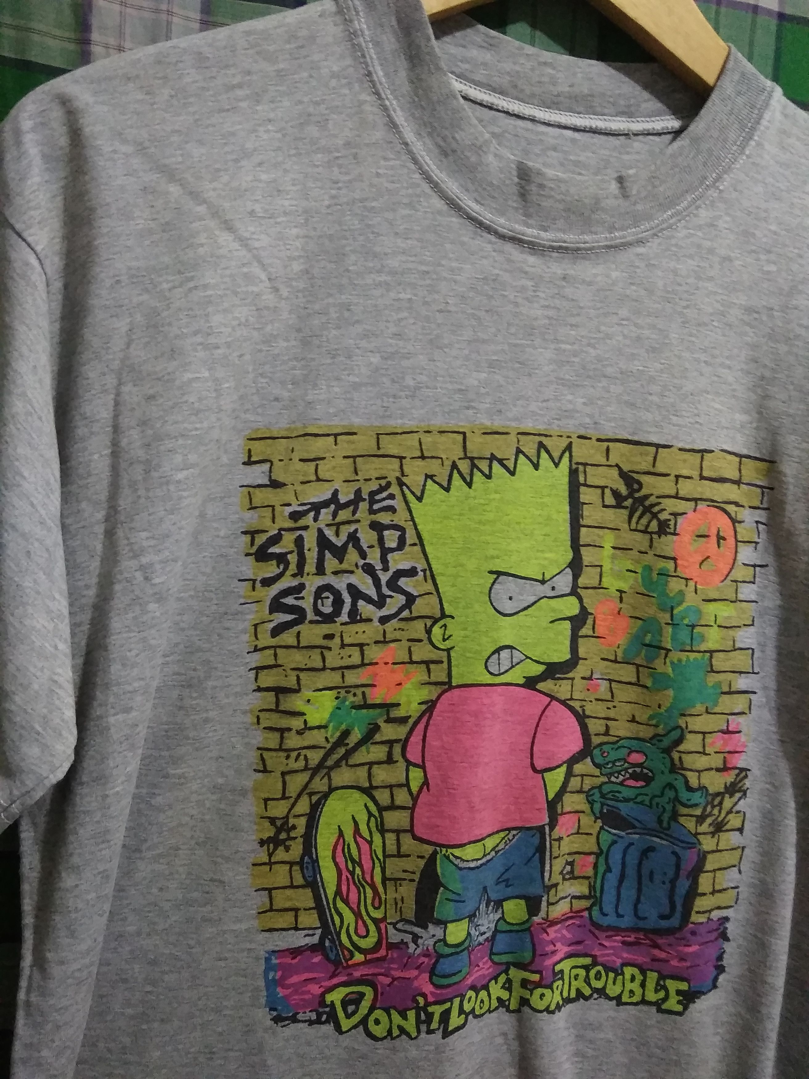 Vintage Rare 90s Bootleg Bart Simpsons Don't Look for Trouble Size US L / EU 52-54 / 3 - 2 Thumbnail