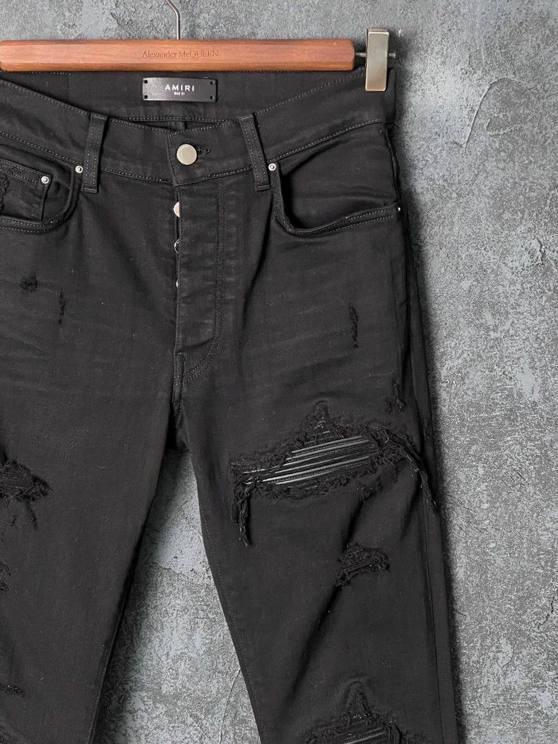 Amiri Amiri MX1 Classic Black Leather Patch Denim Jeans Size US 31 - 3 Thumbnail