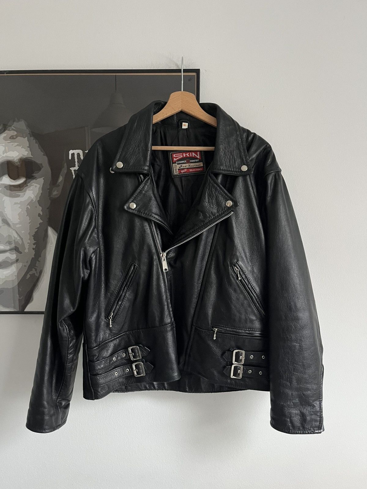 Genuine Leather × Vintage Vintage black ramones biker leather jacket Size US XL / EU 56 / 4 - 1 Thumbnail