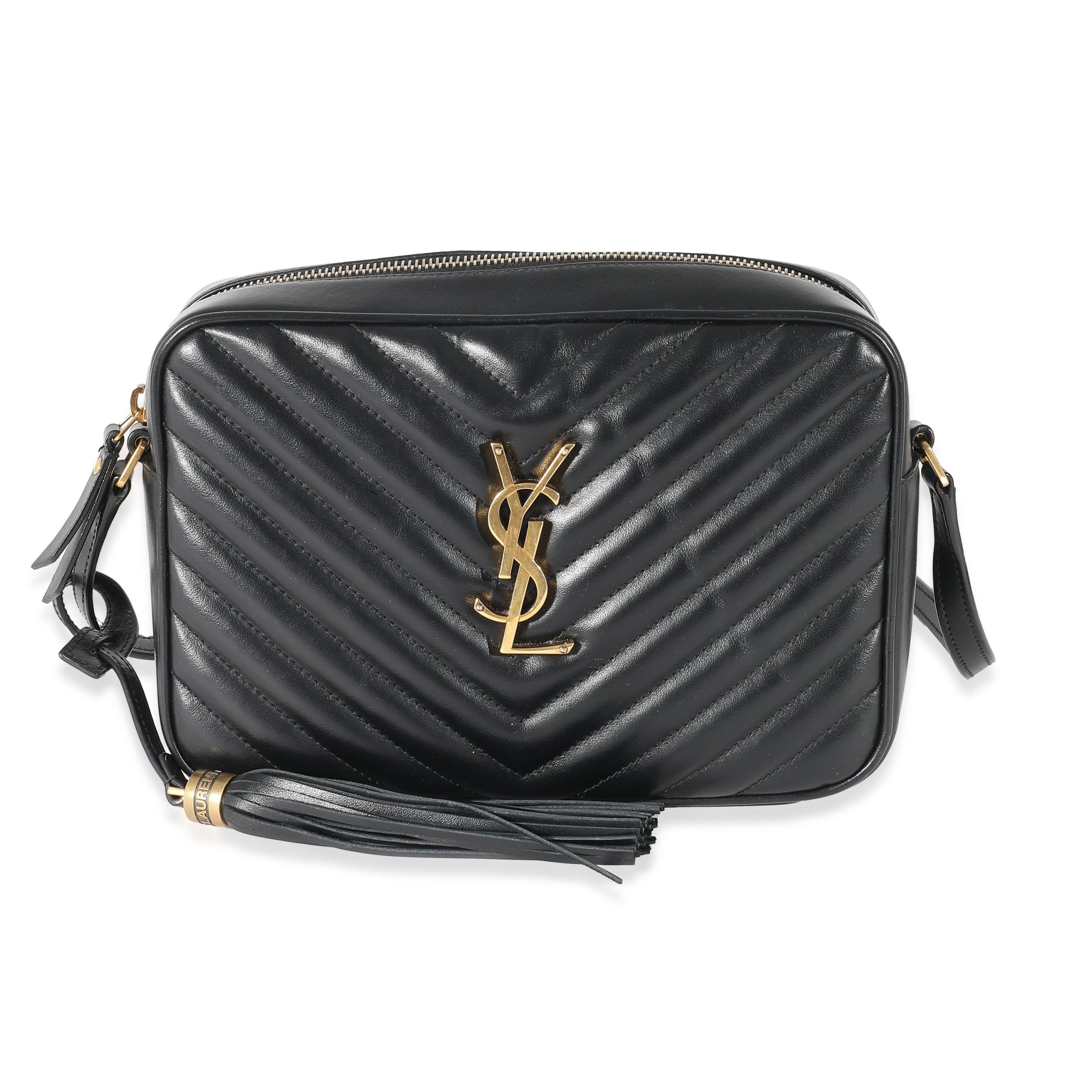 image of YVES Saint Laurent Black Leather Lou Camera Bag, Women's