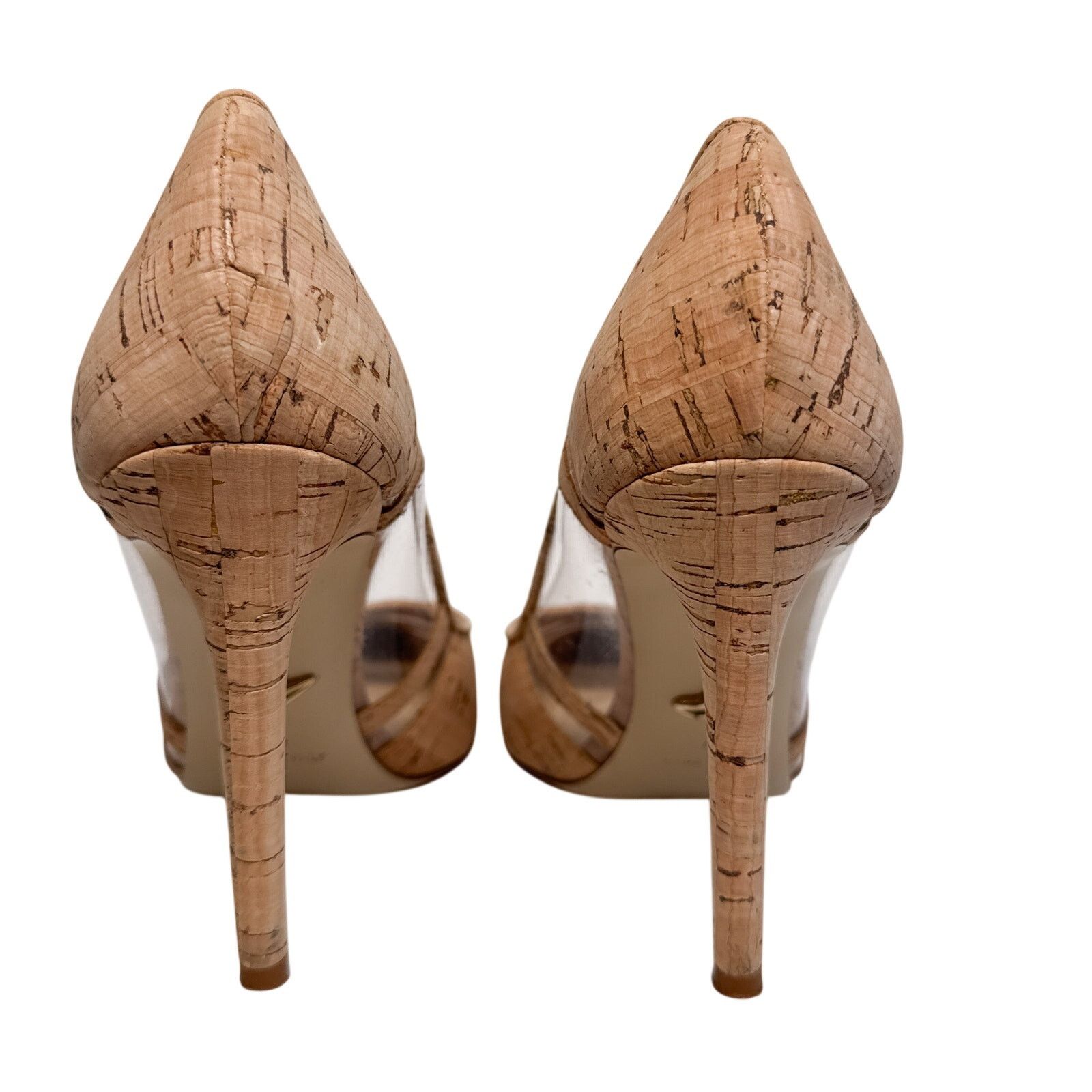 Diane von Furstenberg DVF Becca Too Cork Clear Panel Stiletto Pumps Size US 7 / IT 37 - 7 Thumbnail