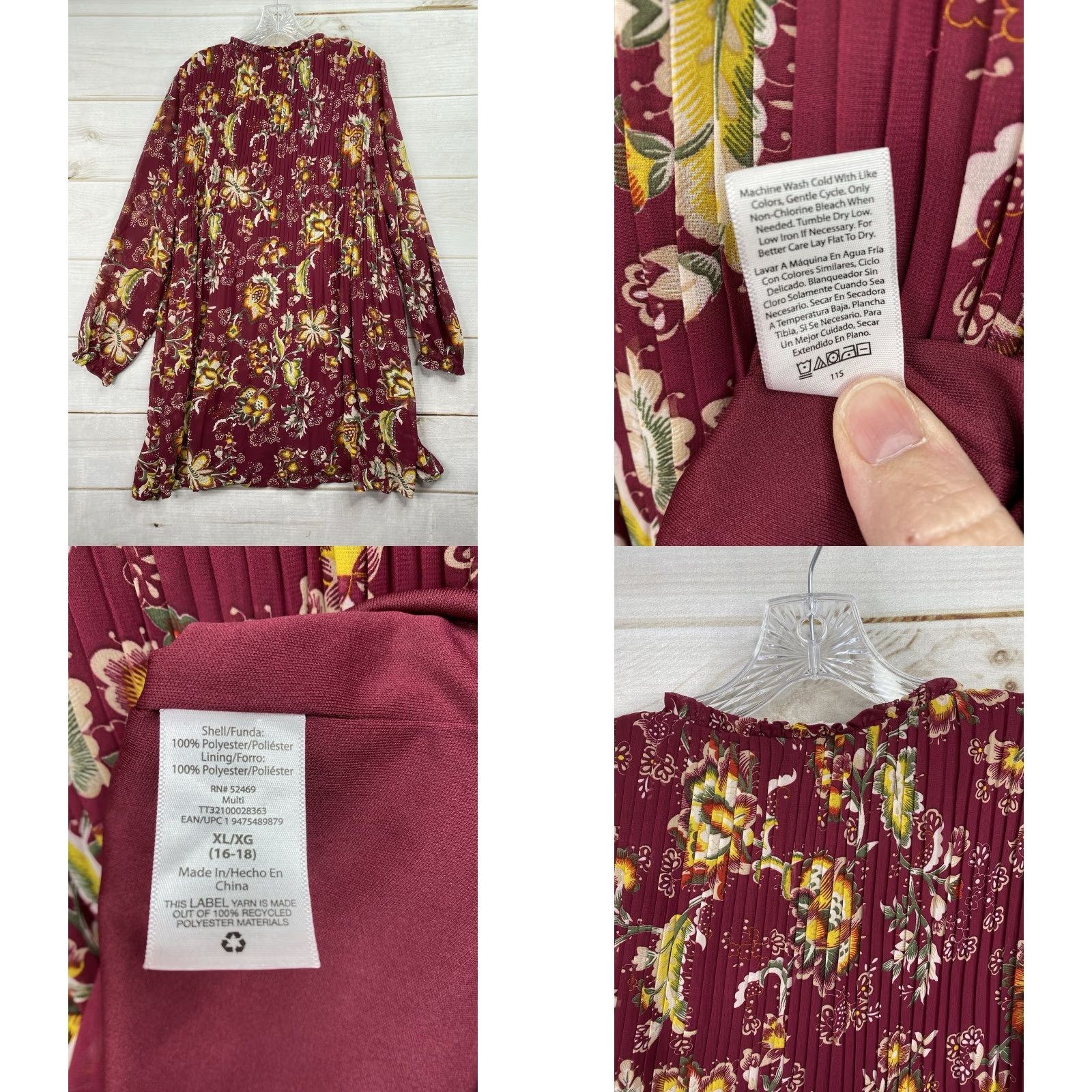 Vintage VINTAGE Time & Tru Dress XL 16/18 Burgundy Keyhole Floral Boho Hippie Lightweight Flowy Size XL / US 12-14 / IT 48-50 - 8 Thumbnail