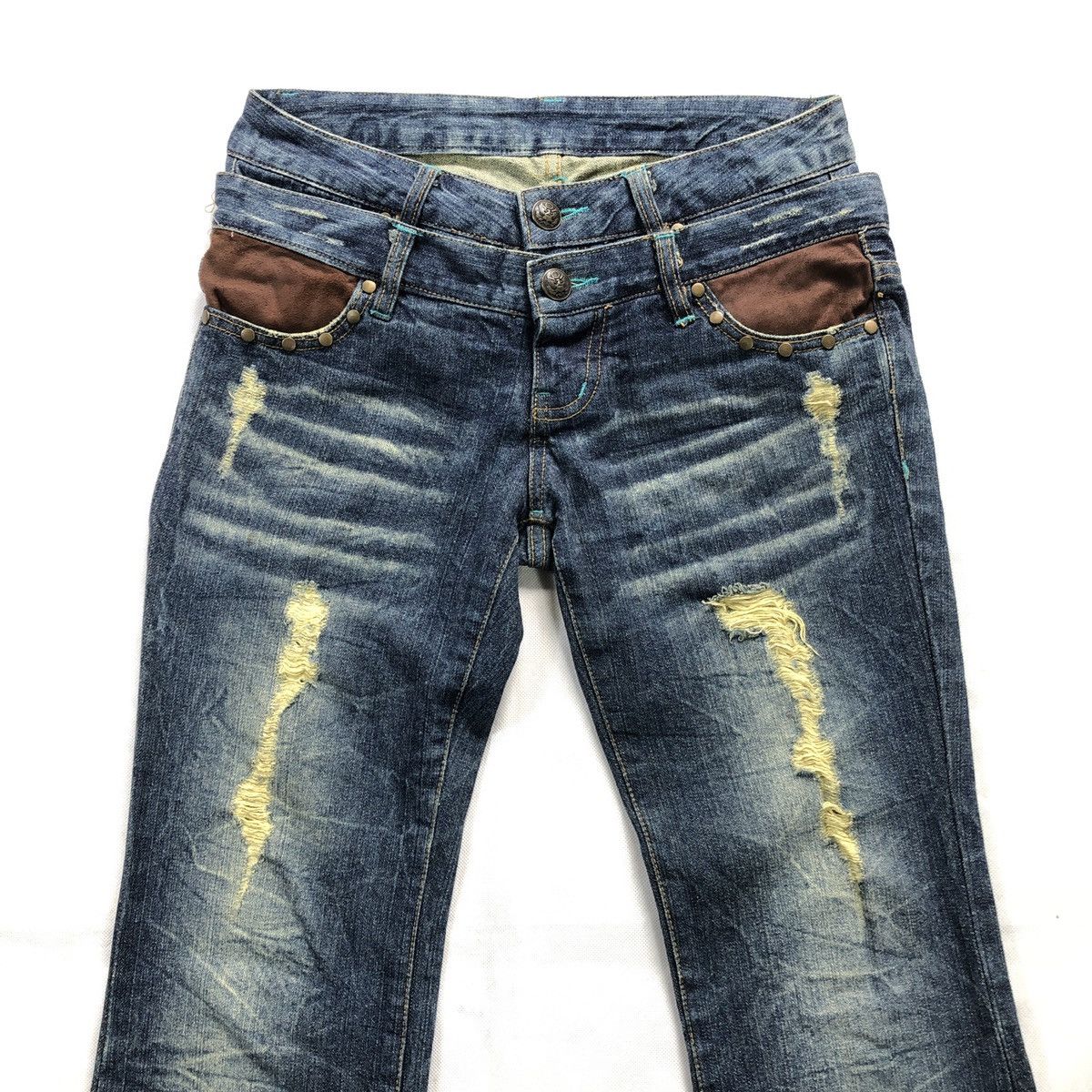 20471120 Double Waist Claw mark Flare Distressed Denim Pant Size US 29 - 5 Thumbnail