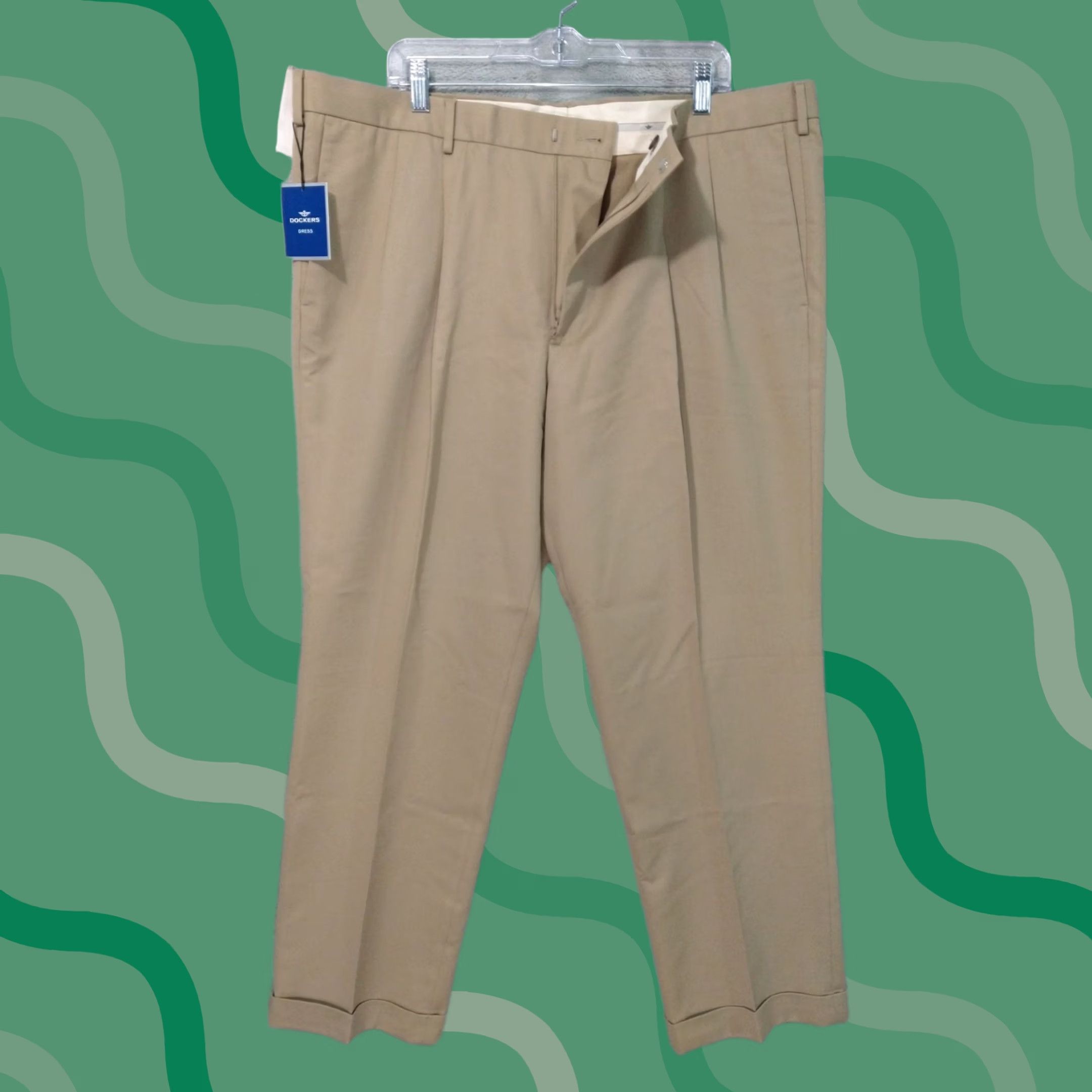 Dockers DOCKERS Pants Mens 42x30 Beige Dress Chino Classic Fit Pleated Cuffed Size US 42 / EU 58 - 1 Thumbnail