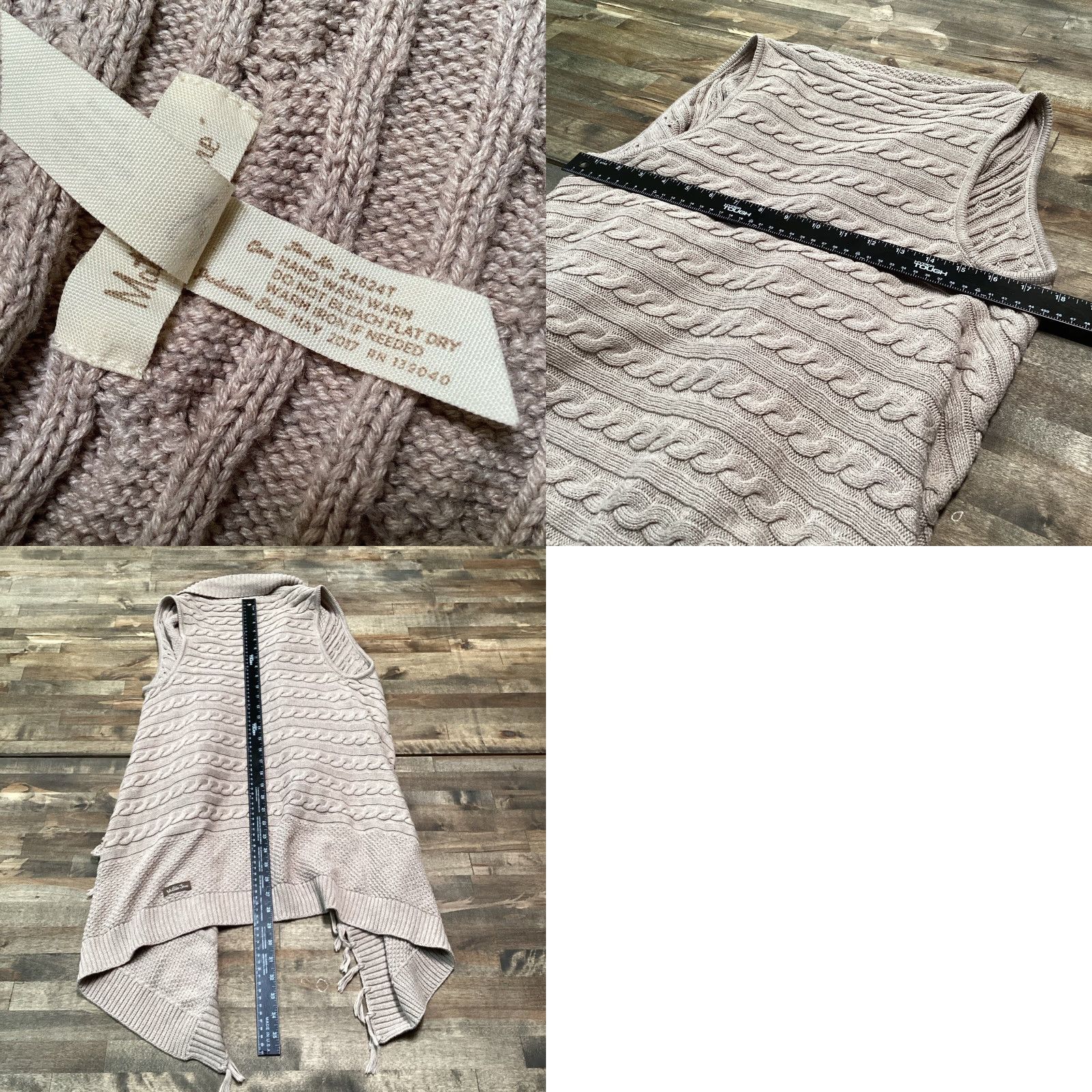 Vintage Matilda Jane Vest Cardigan Sweater Women S Brown Cable-Knit Sleeveless Fringe Open Waterfall Front Shawl Collar Bohemian Western Casual Size S / US 4 / IT 40 - 8 Thumbnail