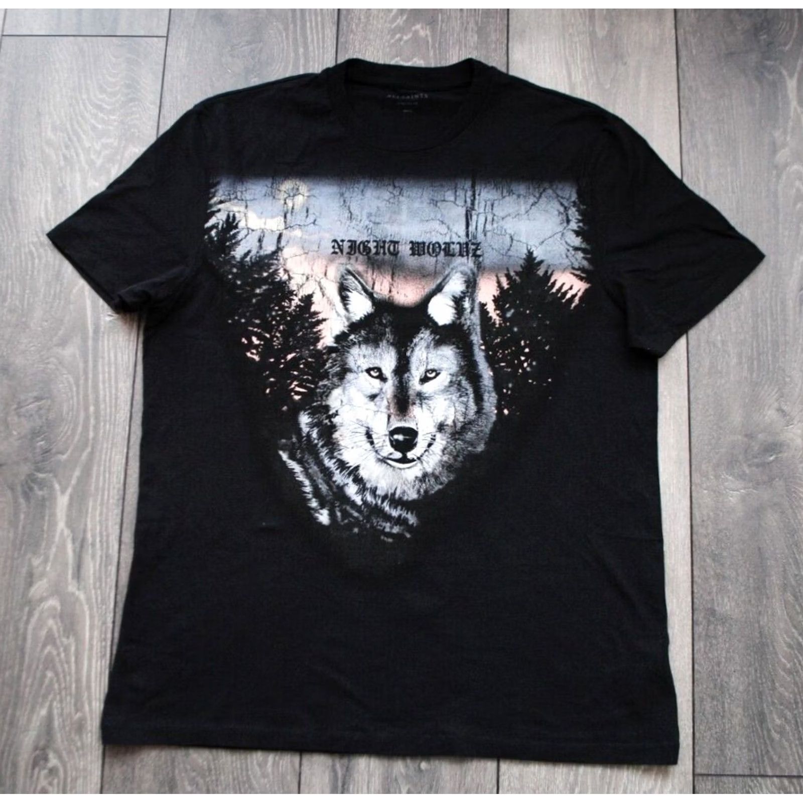 Allsaints AllSaints Men’s Black Gray Wolf Forest Print Crew T-Shirt Cotton Size Small Rare Size US S / EU 44-46 / 1 - 2 Thumbnail