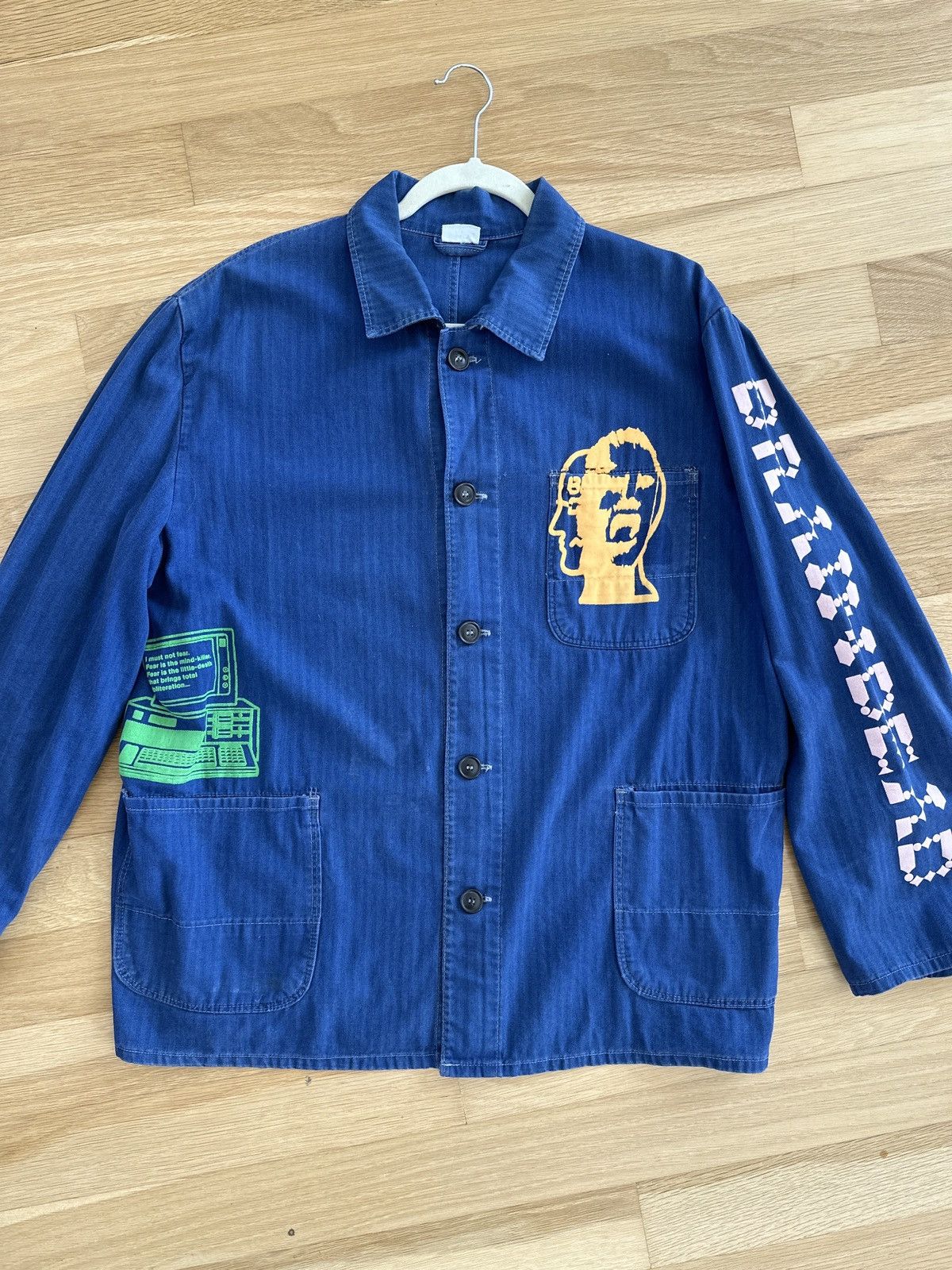 image of Brain Dead x Vintage Braindead Puff Print Vintage Chore Coat in Blue, Men's (Size Large)