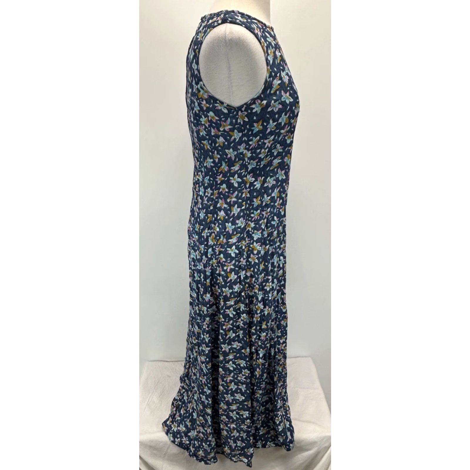 Vintage VINTAGE Adini Floral Maxi Shift Dress Womens Navy Blue Size Large Sleeveless Rayon Bohemian Hippie India Size L / US 10 / IT 46 - 4 Thumbnail