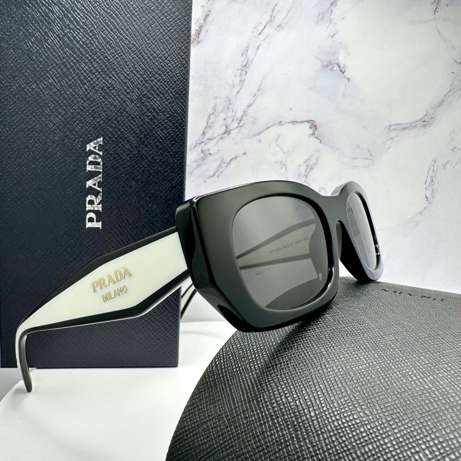 Prada New PRADA Sunglasses Logo Black & White Gold Metallic Logo Size ONE SIZE - 1 Thumbnail