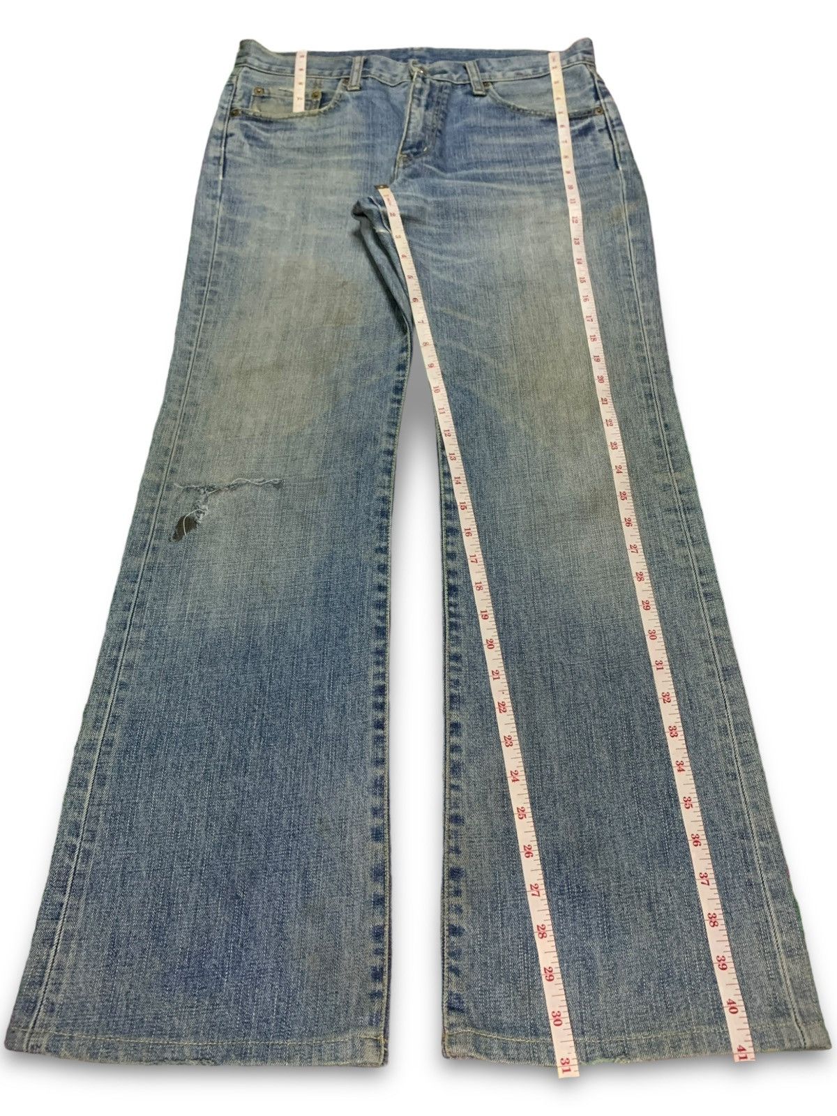 Japanese Brand × Uniqlo Vintage Japanese Uniqlo Blue Wash Distressed Flare Jeans Size US 33 - 12 Thumbnail